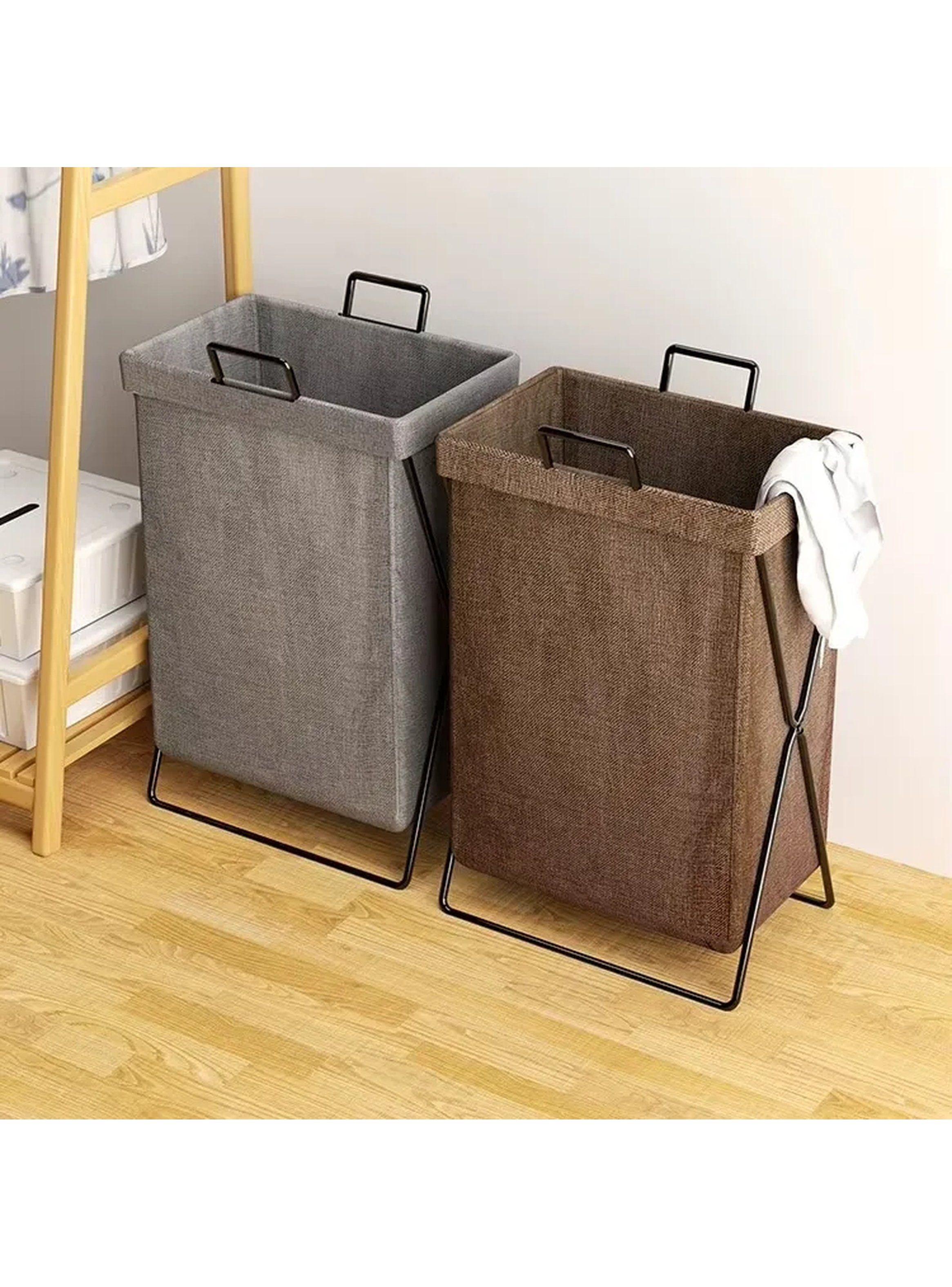 Cesto de Ropa Plegable Portátil Tela Gris Estructura Metálica-1