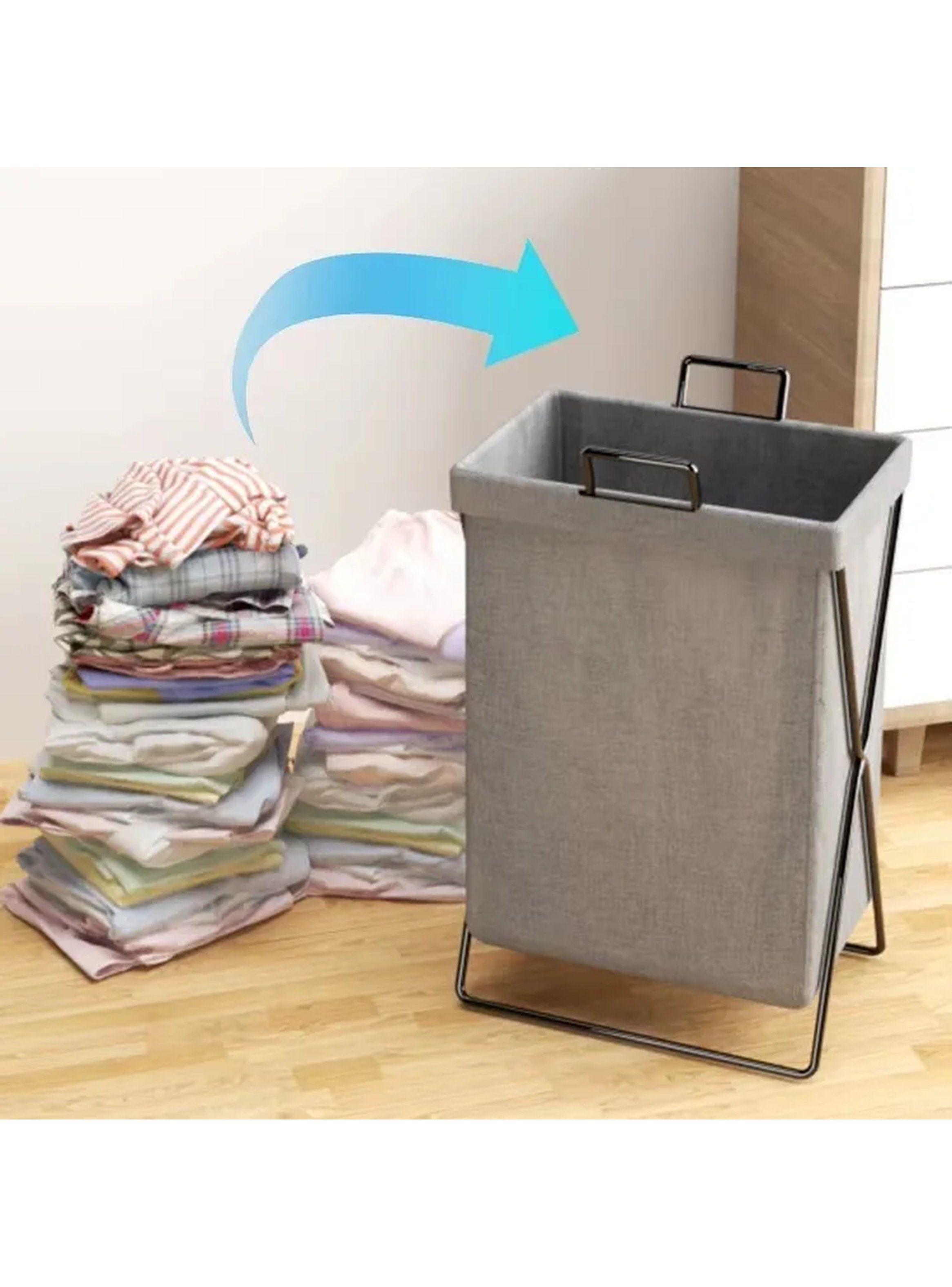 Cesto de Ropa Plegable Portátil Tela Gris Estructura Metálica-3