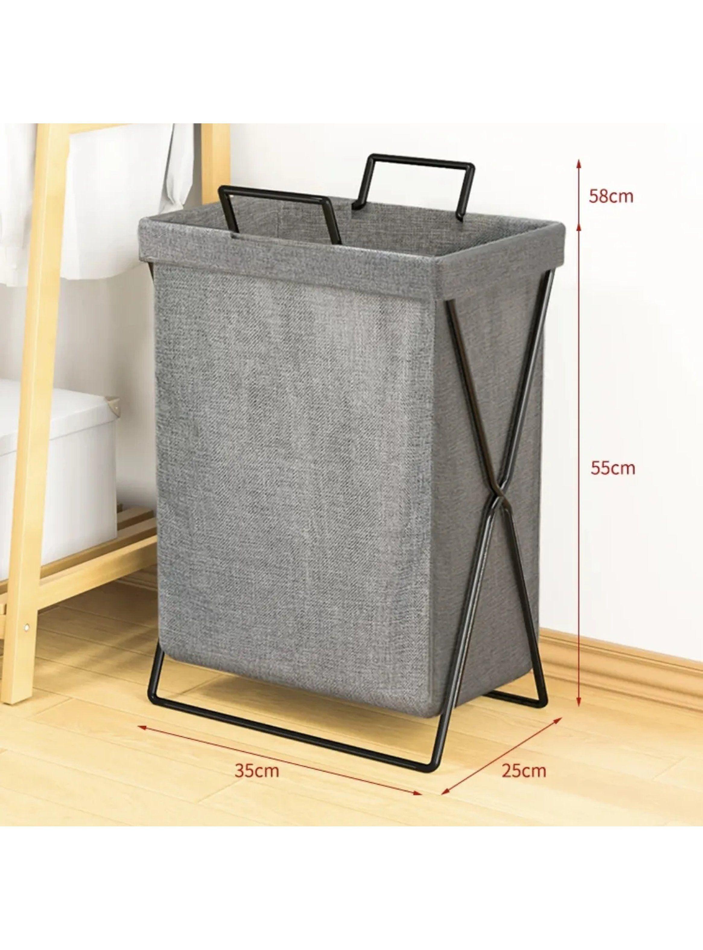 Cesto de Ropa Plegable Portátil Tela Gris Estructura Metálica-7