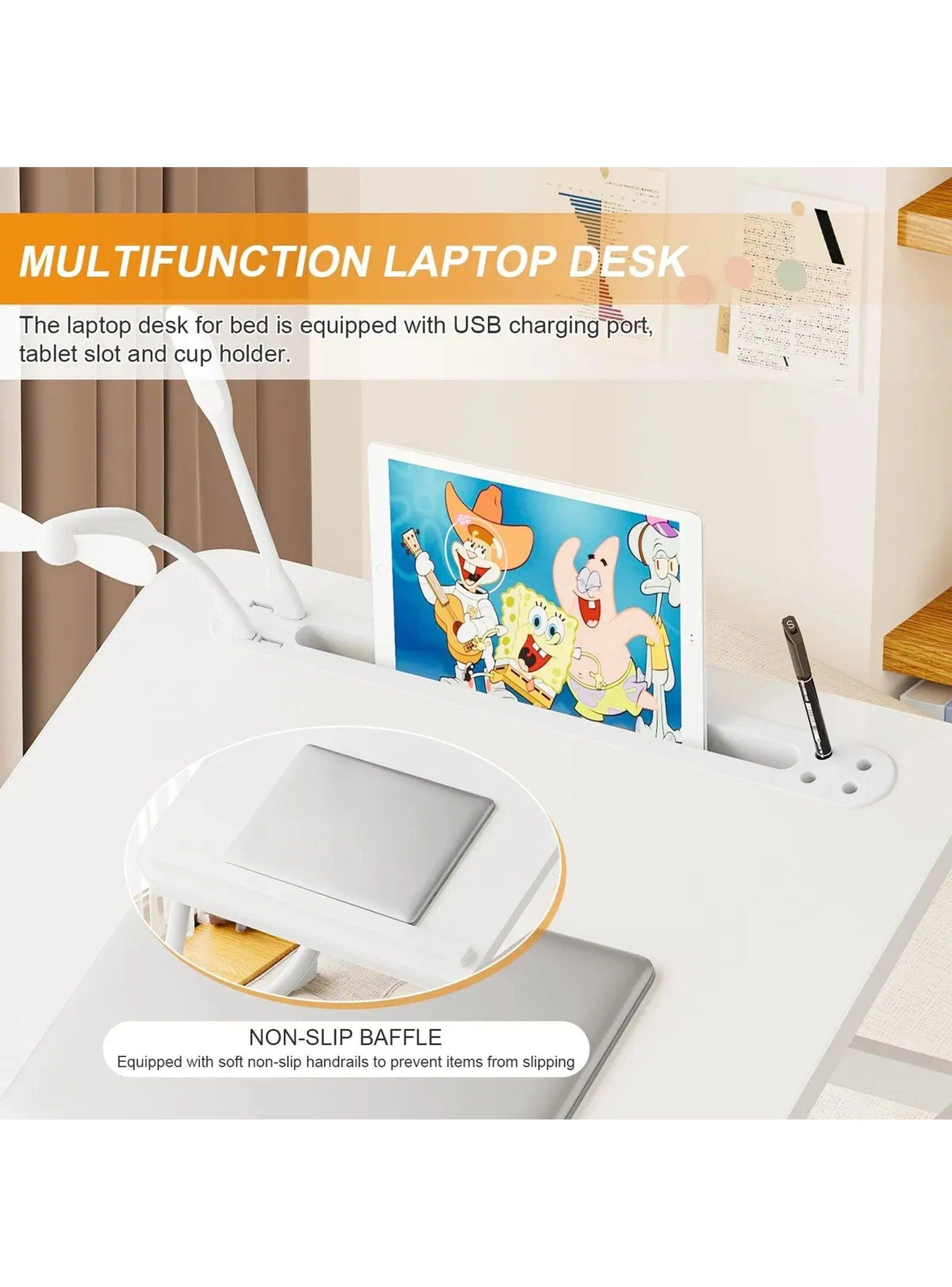 Mesa Plegable para Laptop con Ranuras Ajustables USB y Portavasos-2