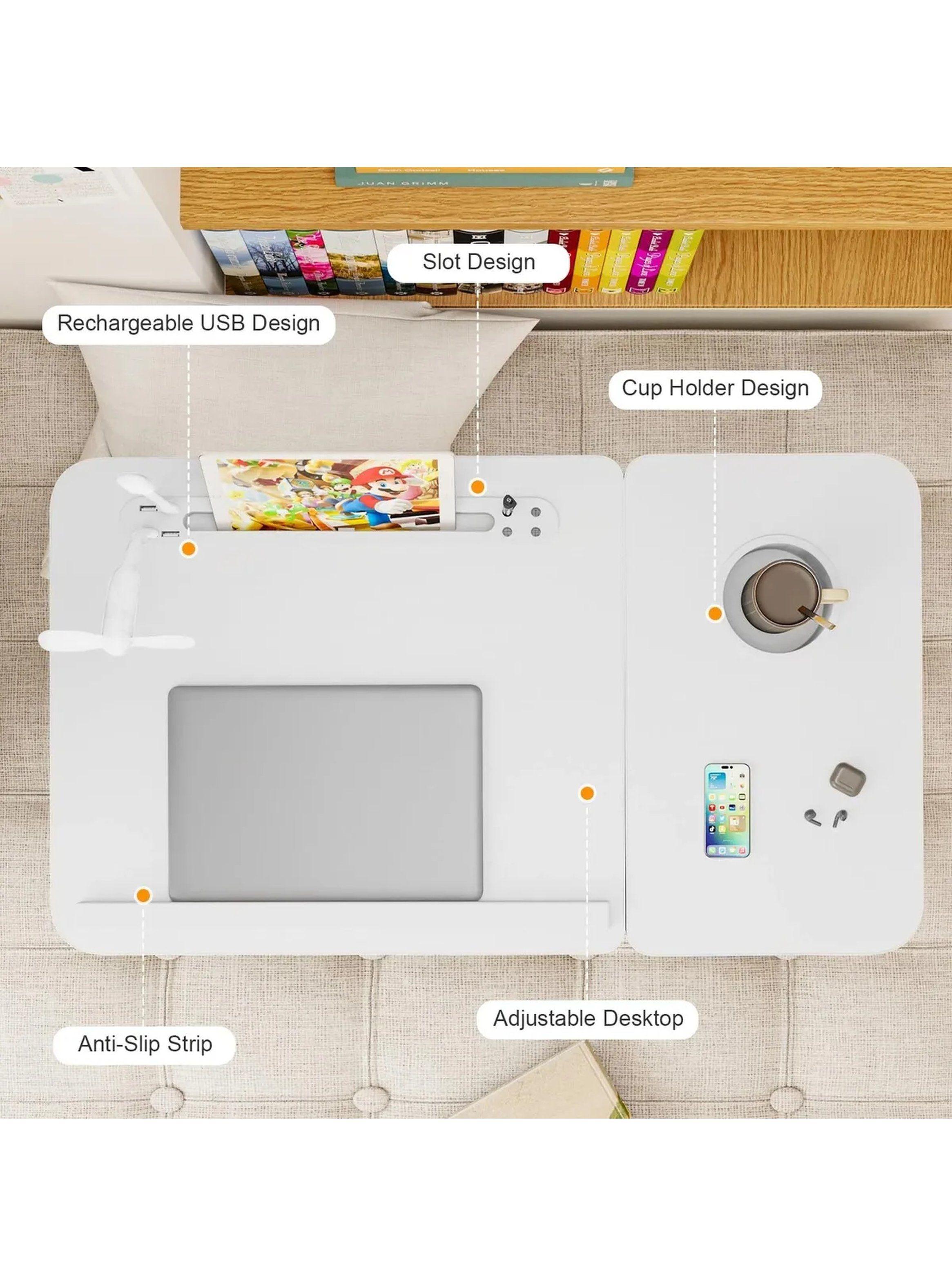 Mesa Plegable para Laptop con Ranuras Ajustables USB y Portavasos-3