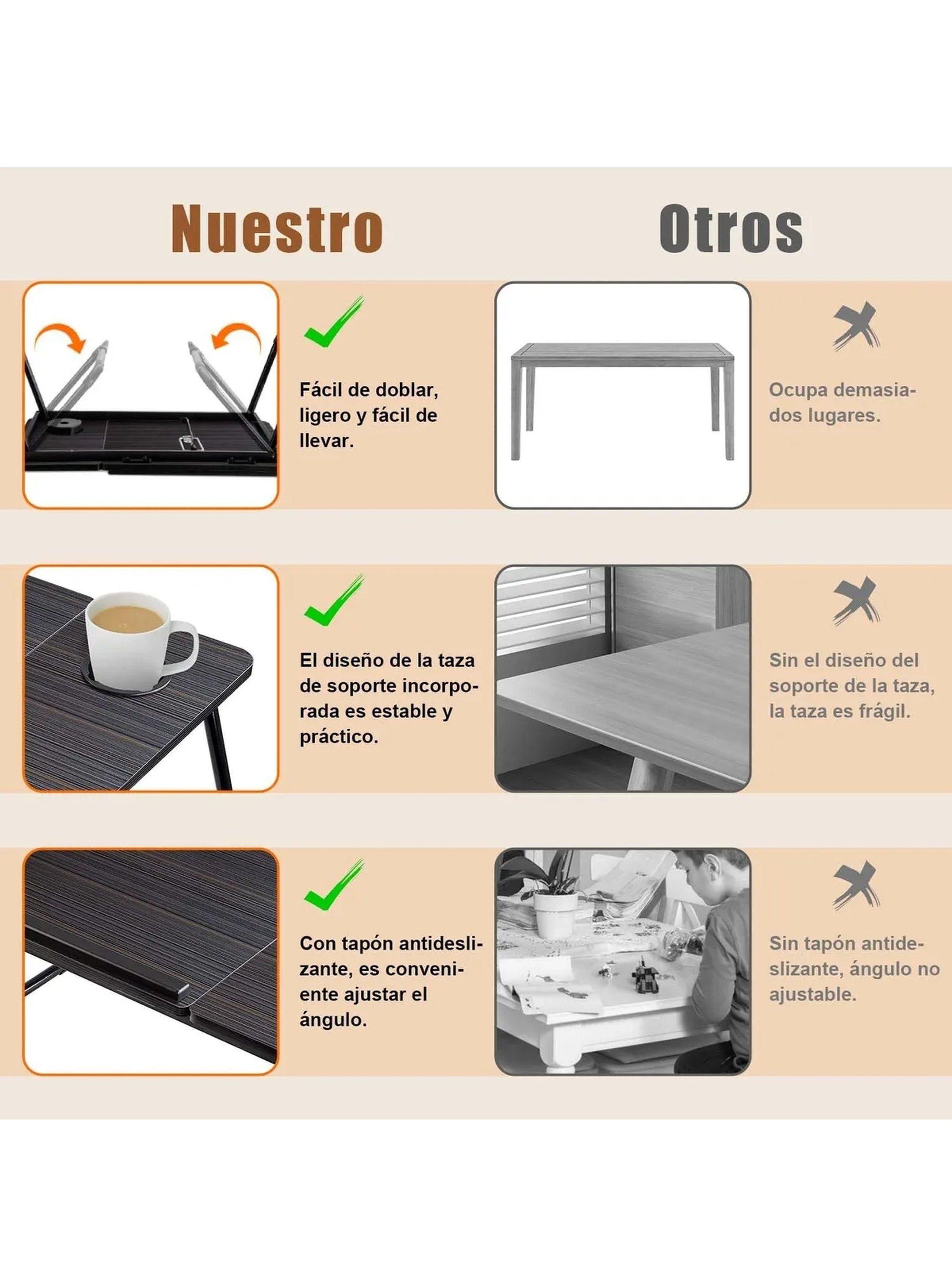 Mesa Plegable para Laptop con Ranuras Ajustables USB y Portavasos-5