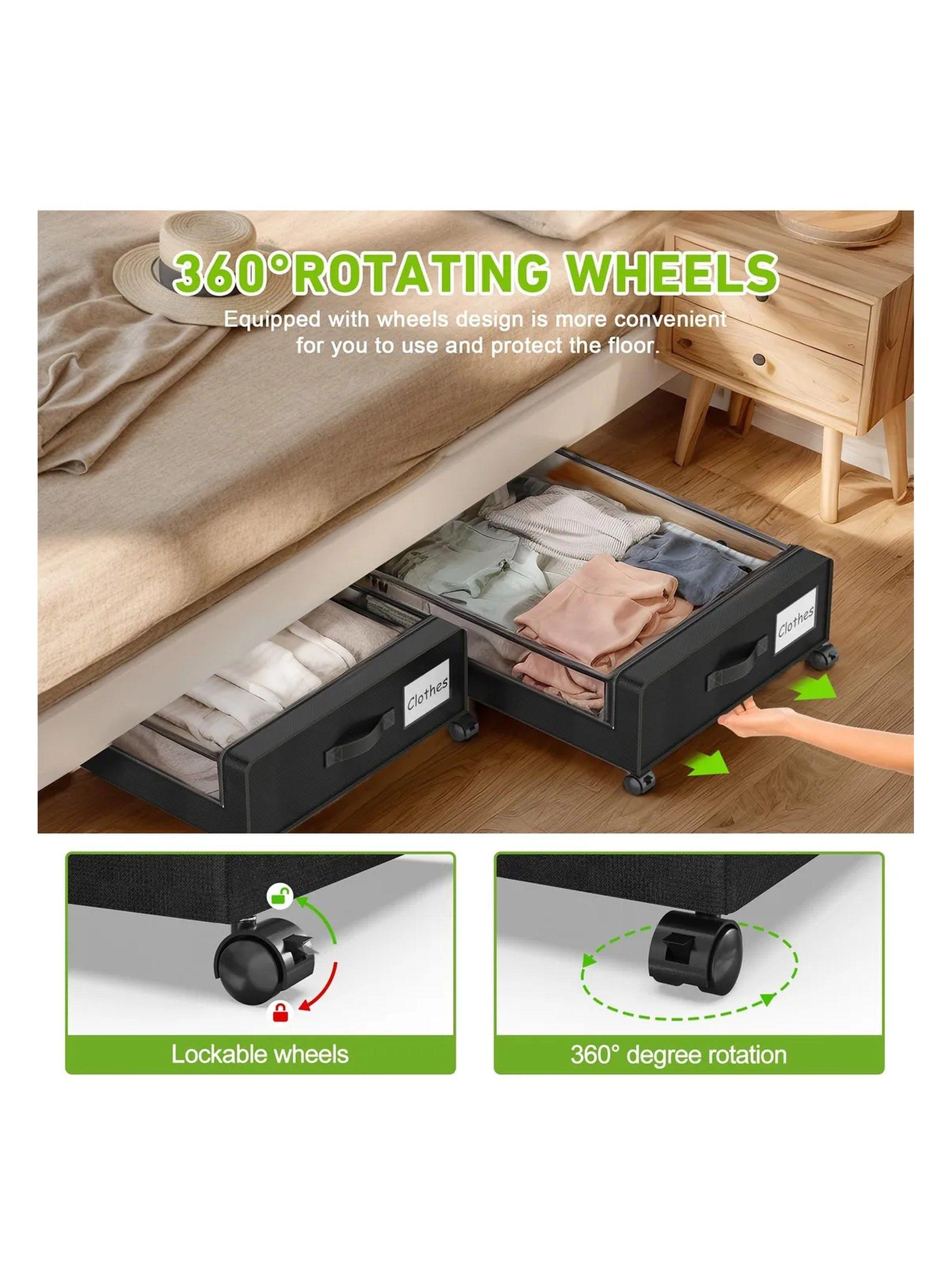 Cajón de Almacenamiento con Ruedas 360° Rota Tela Transparente-2