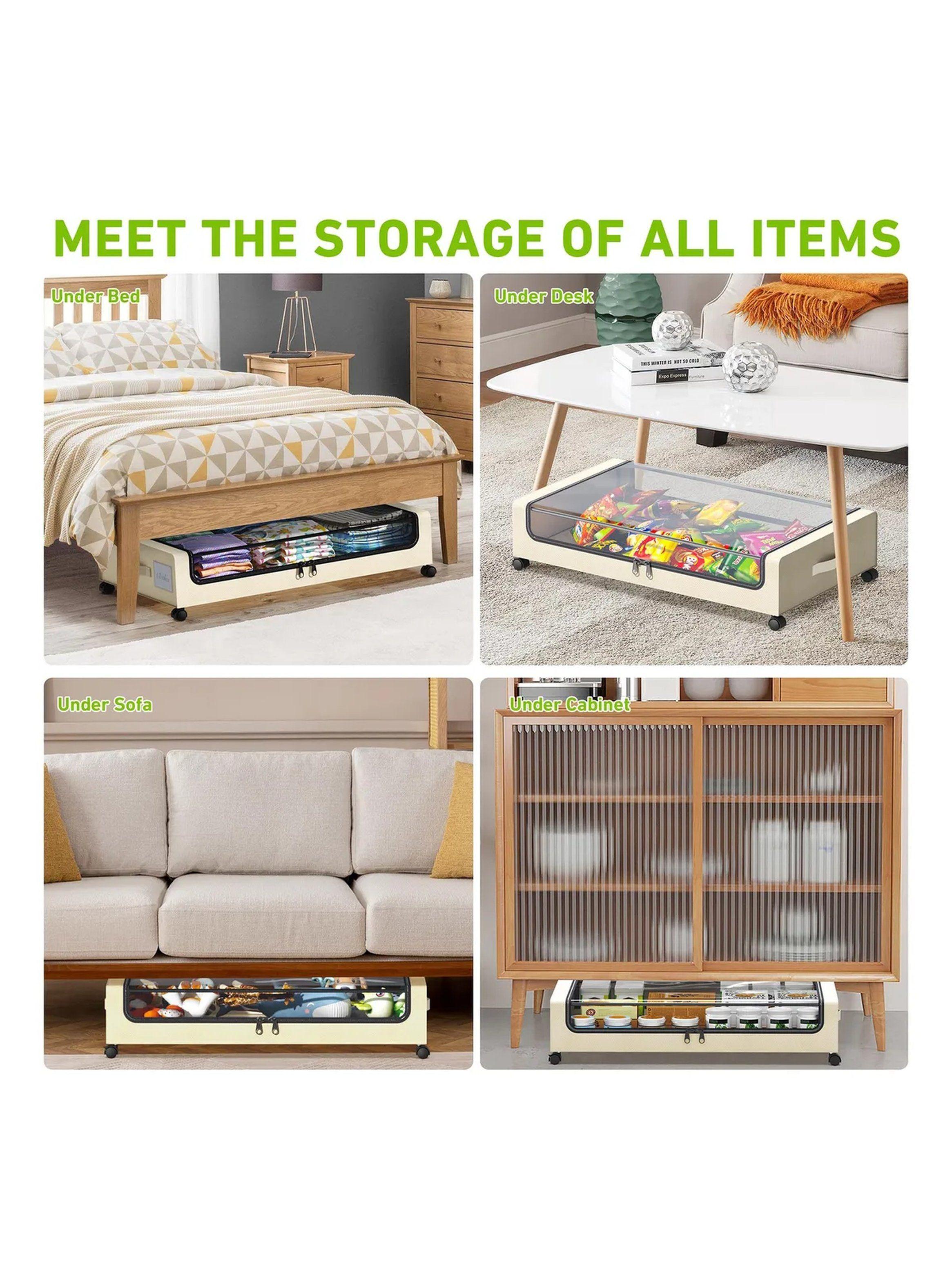 Cajón de Almacenamiento con Ruedas 360° Rota Tela Transparente-6