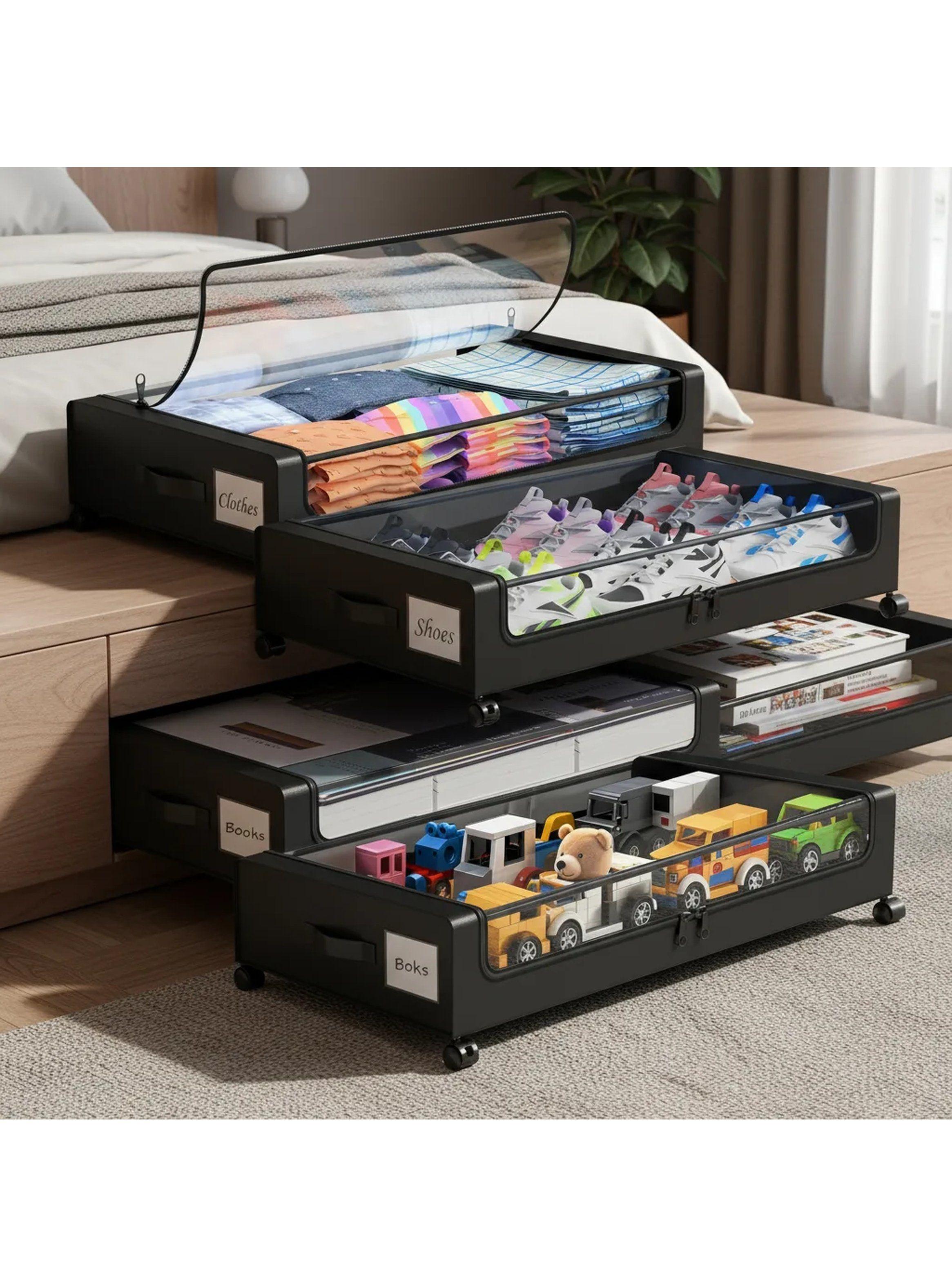 Cajón de Almacenamiento con Ruedas 360° Rota Tela Transparente-7