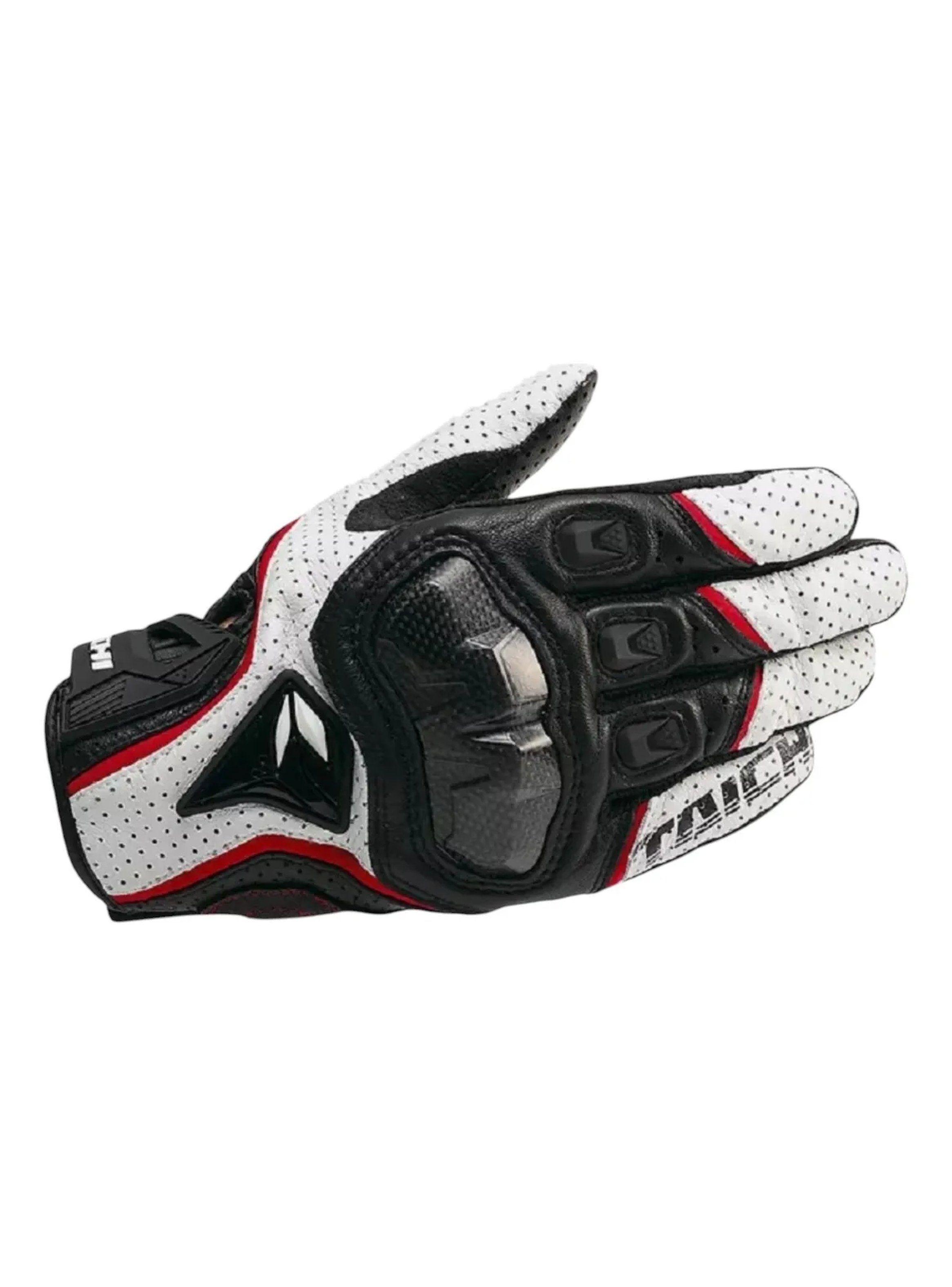 Guantes de Motocicleta Protección Carbono Perforados Blancos Y Negros-0