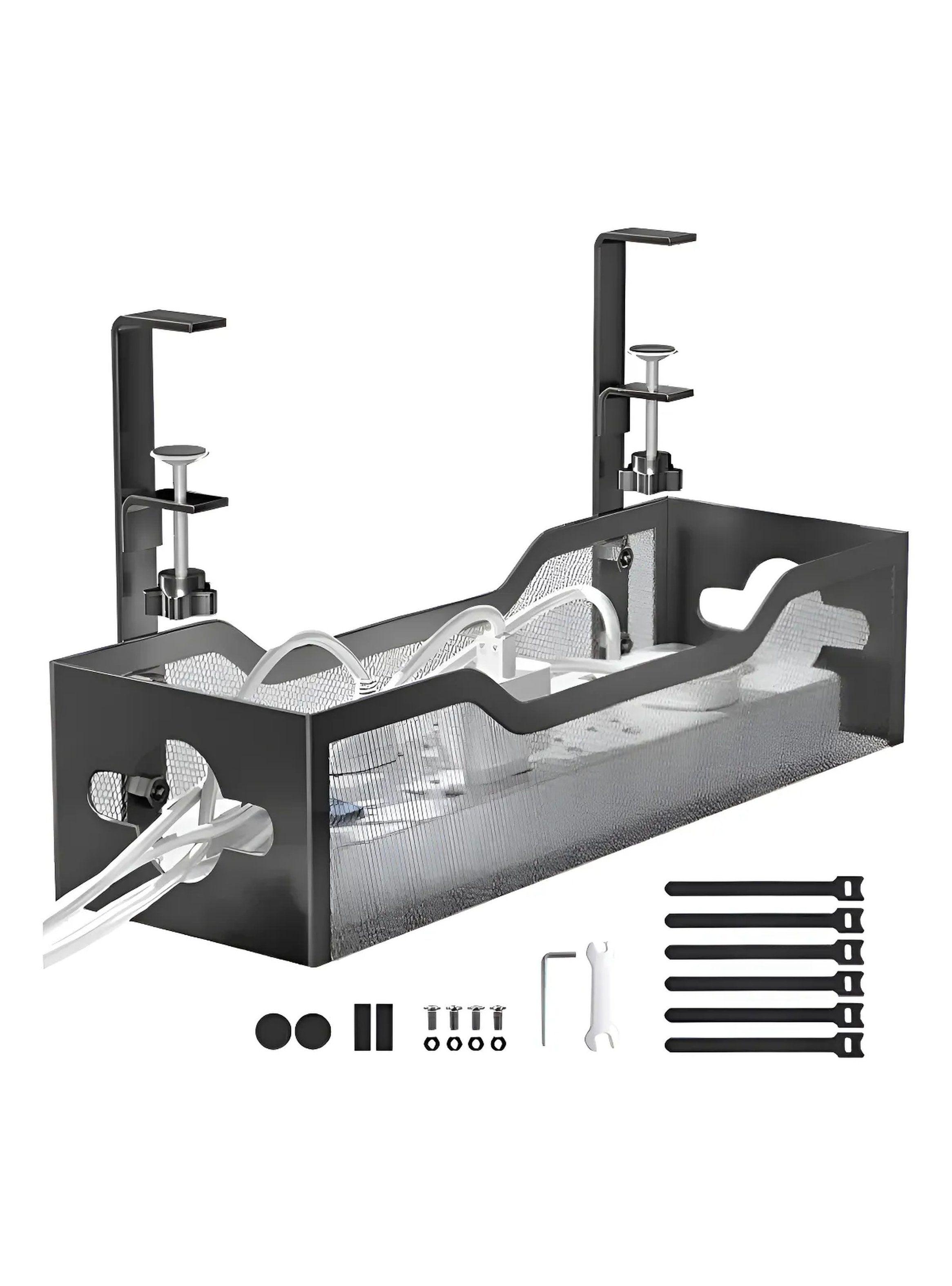 Organizador de Cables de Escritorio Metálico Ajustable Negro-0