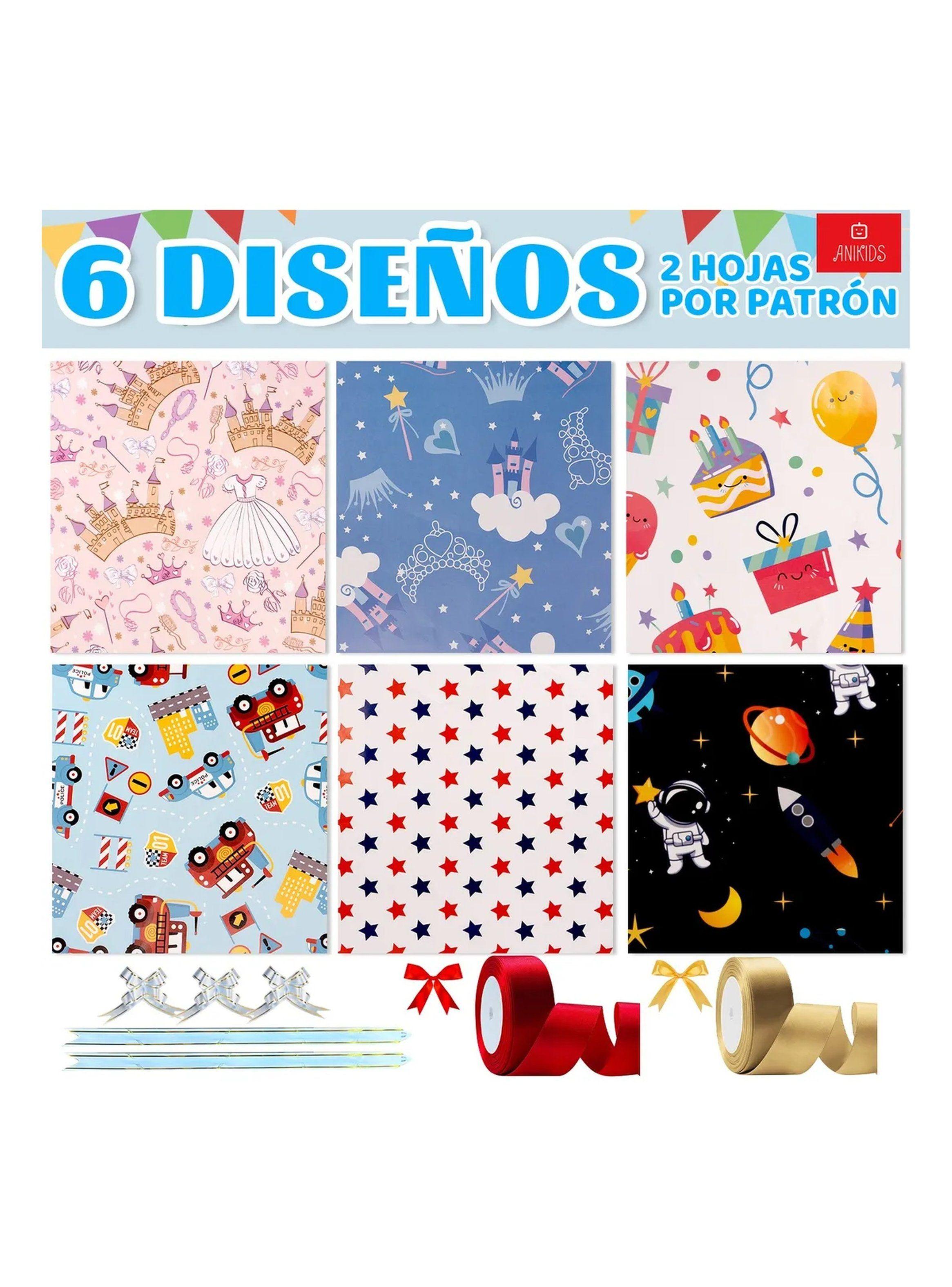 Papel de Regalo Infantil Colorido Diseño Variado Pack-3