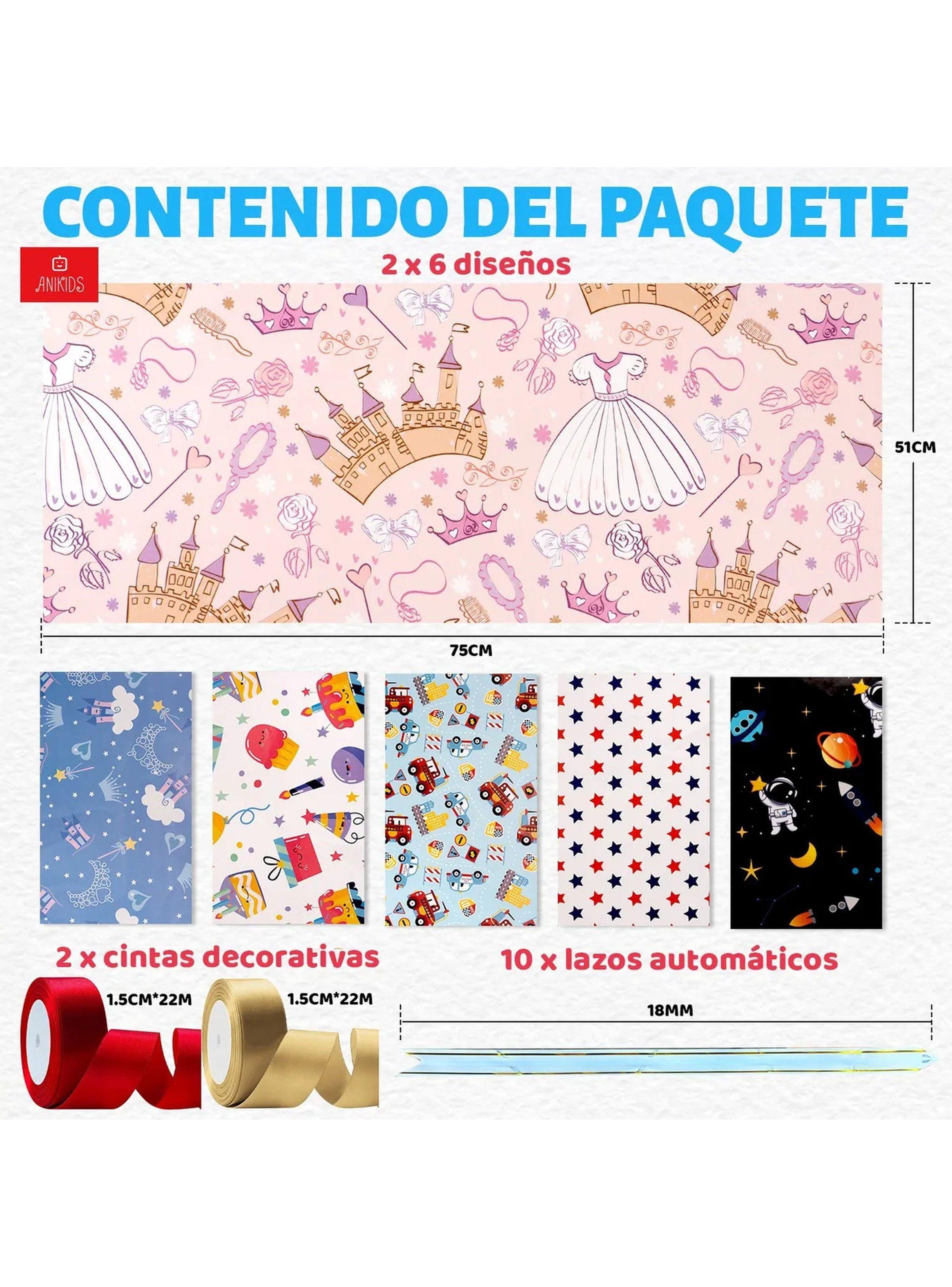 Papel de Regalo Infantil Colorido Diseño Variado Pack-7