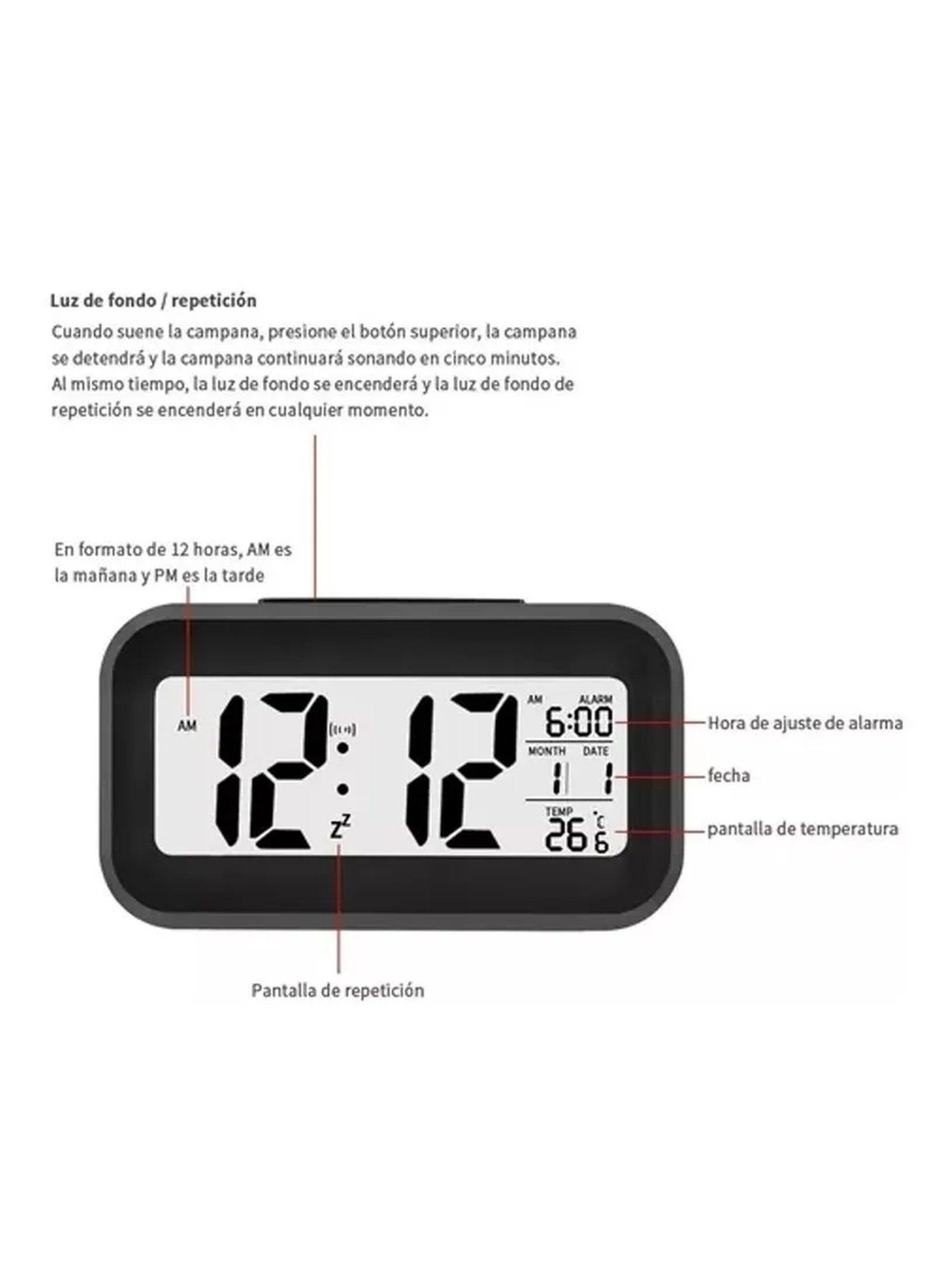Reloj Despertador Digital Pantalla LCD Alarma Fecha Temperatura Negro-2