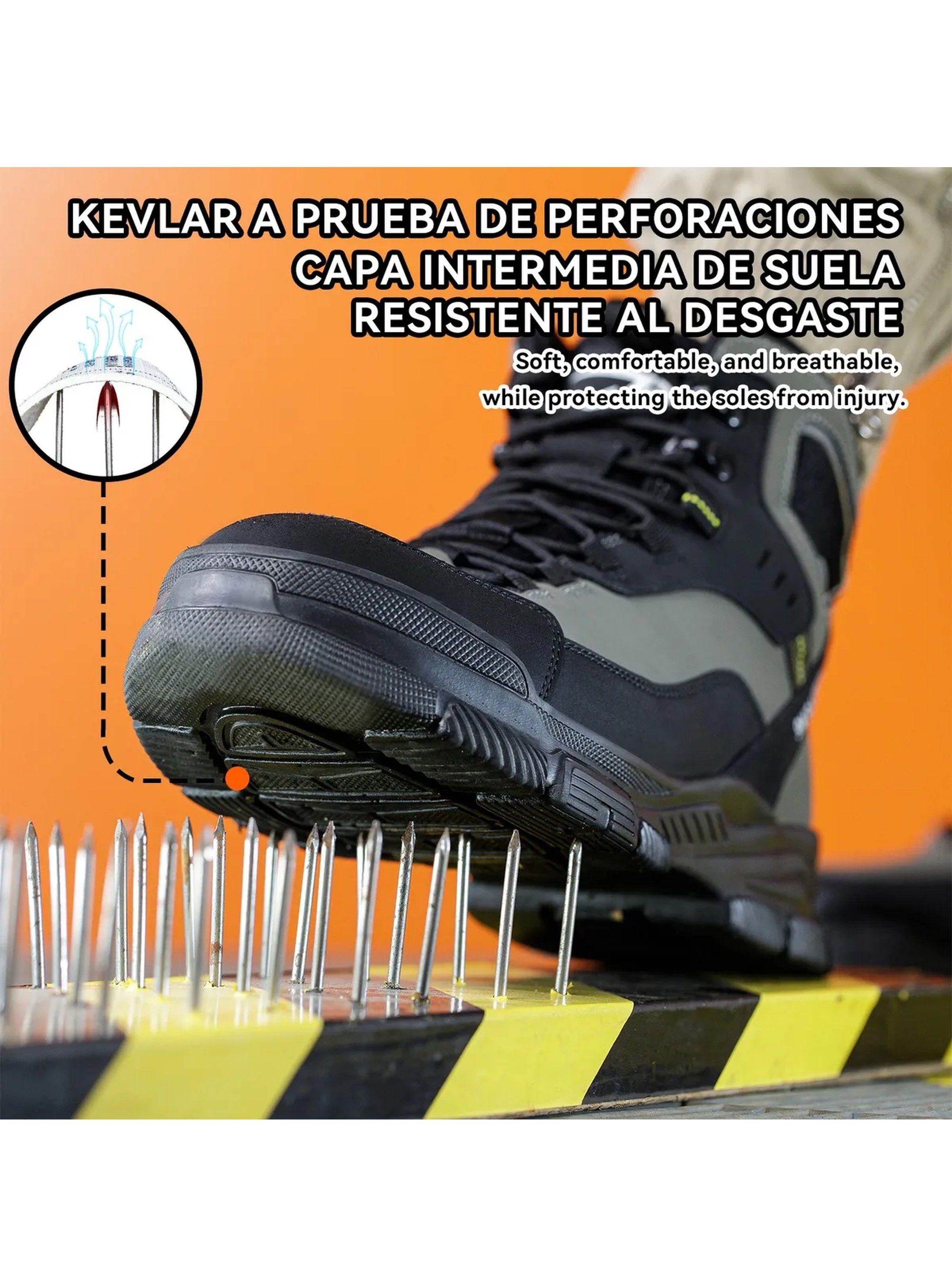 Botas de Seguridad Punta de Acero Antideslizantes Resistentes Verde-3
