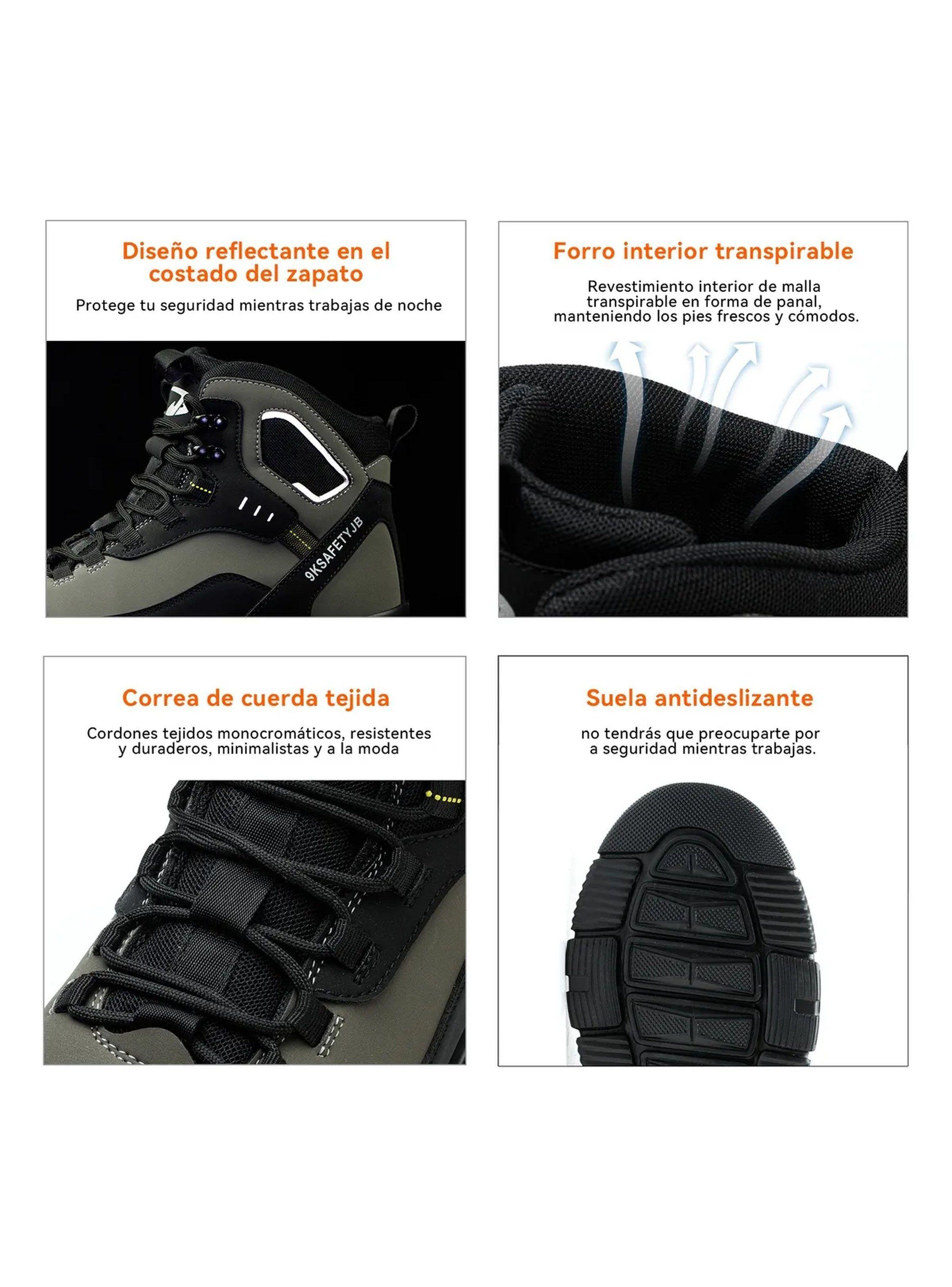 Botas de Seguridad Punta de Acero Antideslizantes Resistentes Verde-5