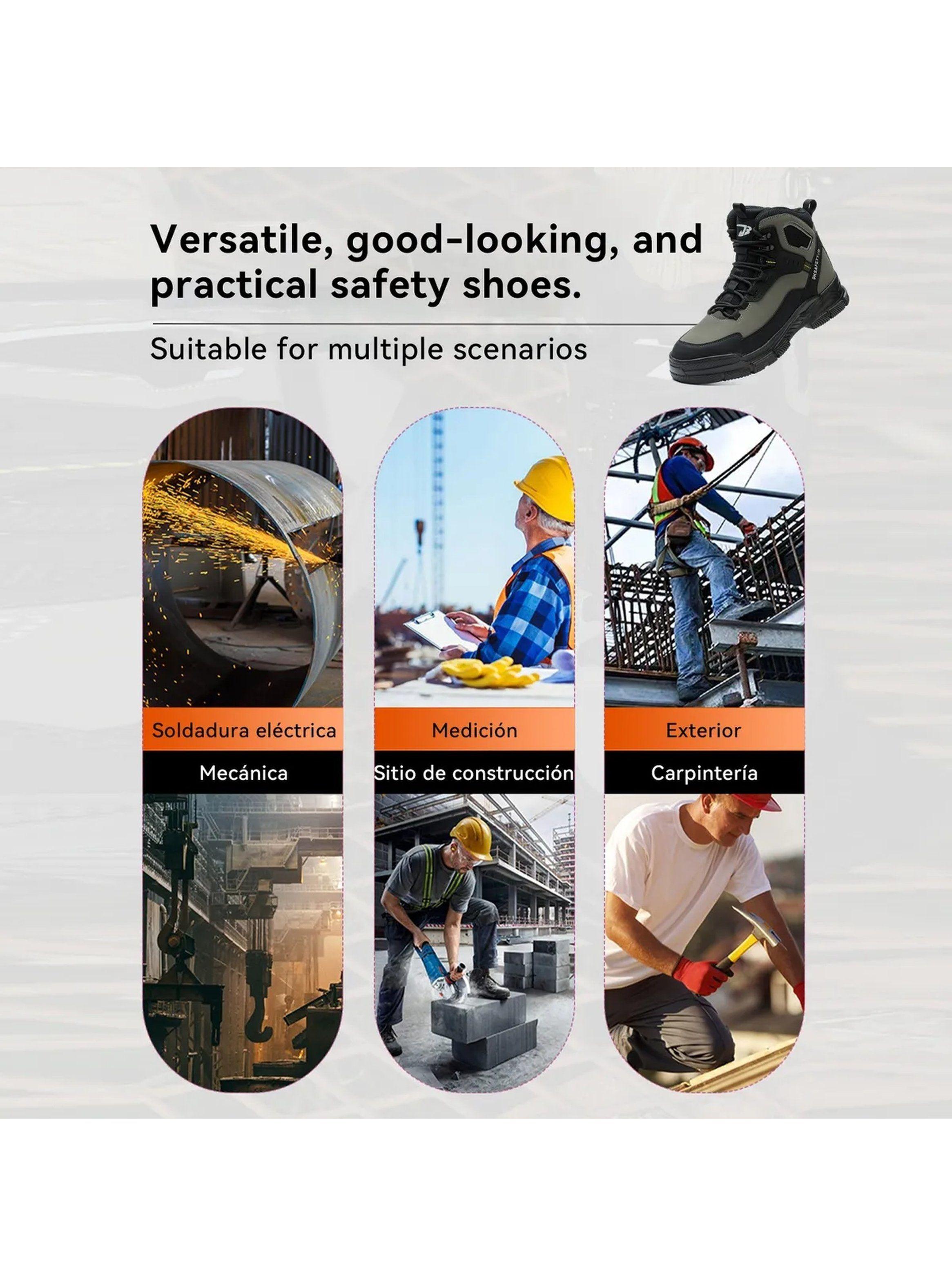 Botas de Seguridad Punta de Acero Antideslizantes Resistentes Verde-6