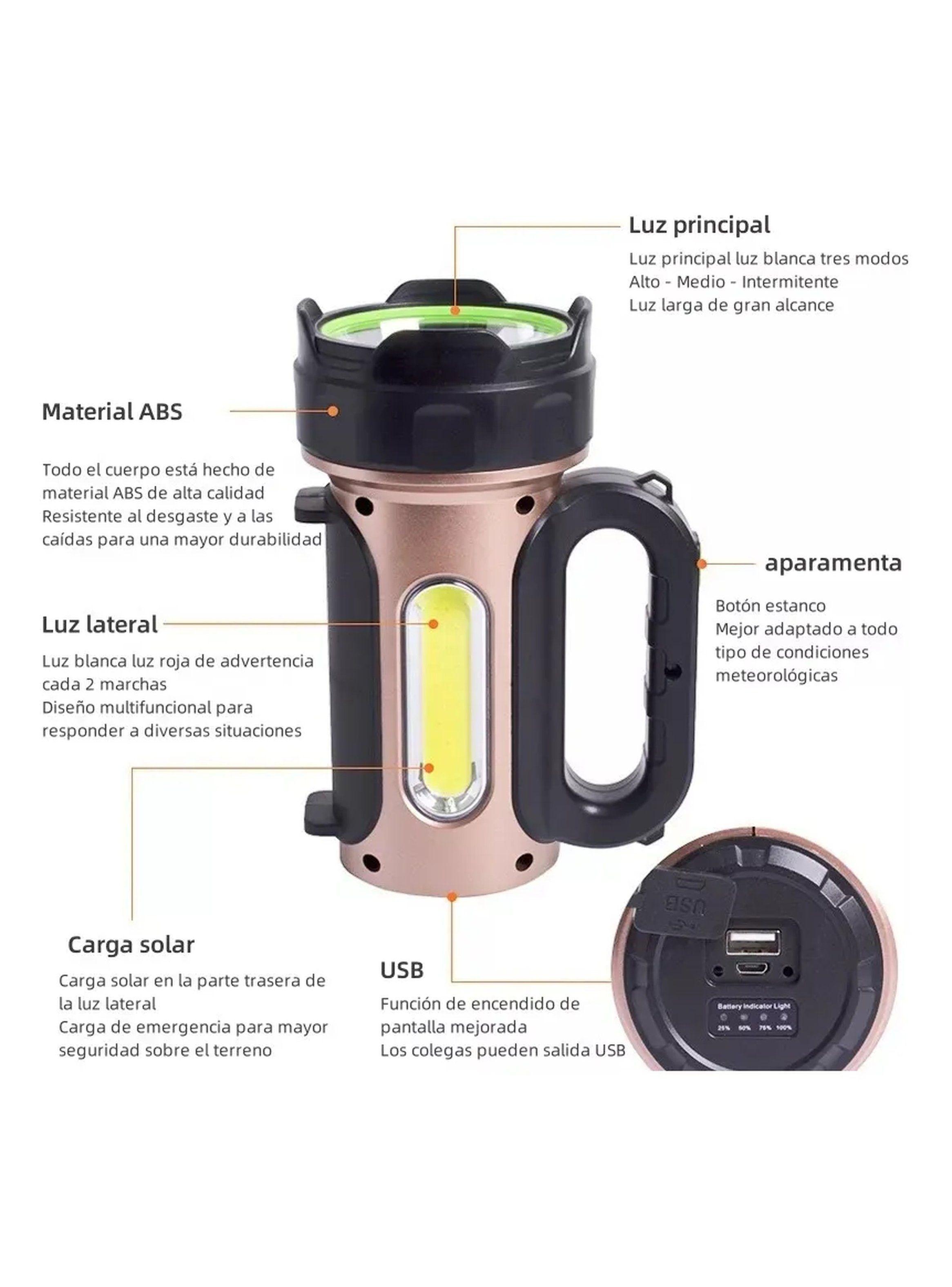 Linterna Recargable Solar LED COB Alta Potencia Portátil-5