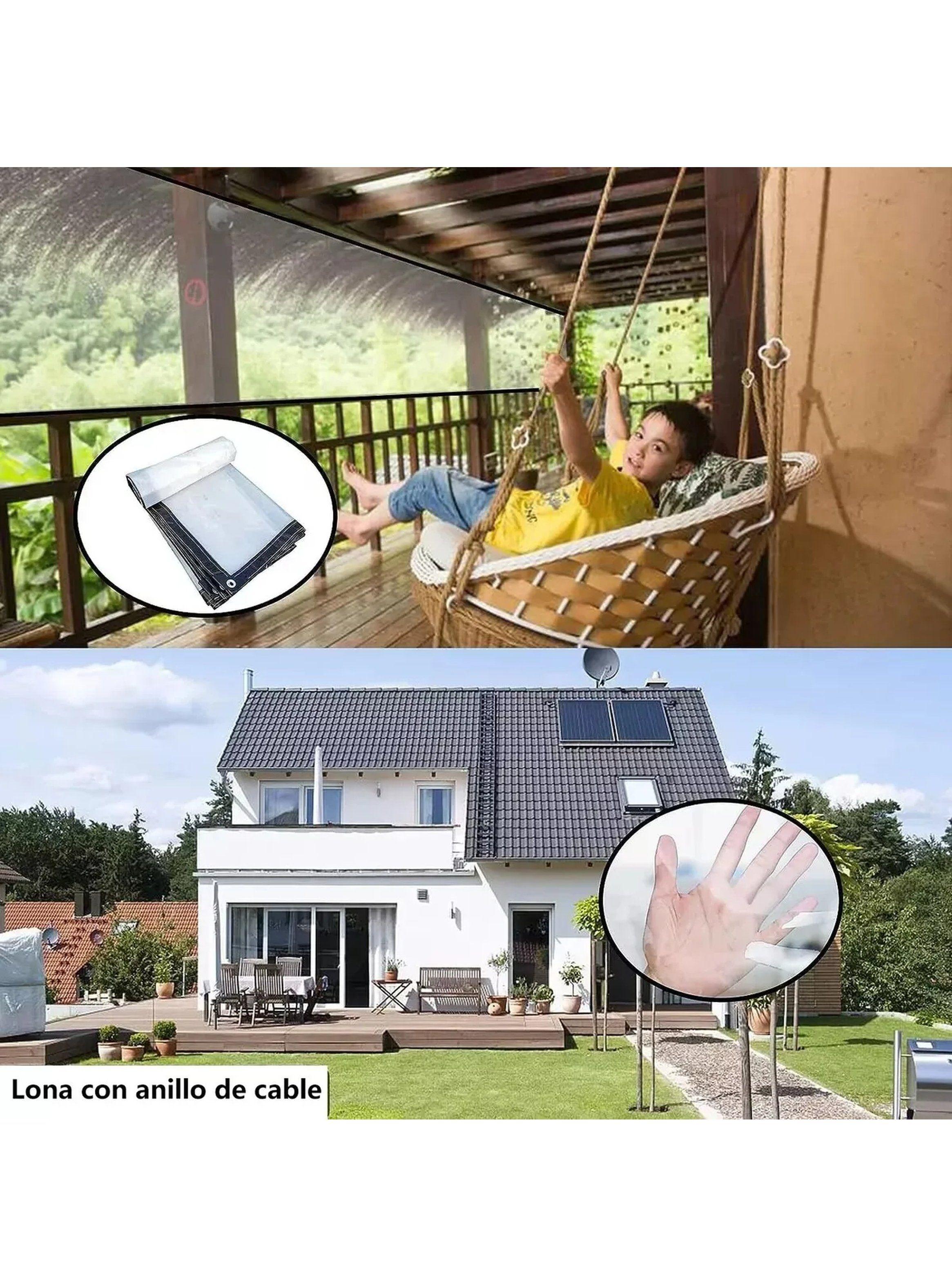 Lona Transparente Impermeable 6x2m Con Ojales Y Cuerda 10m-3