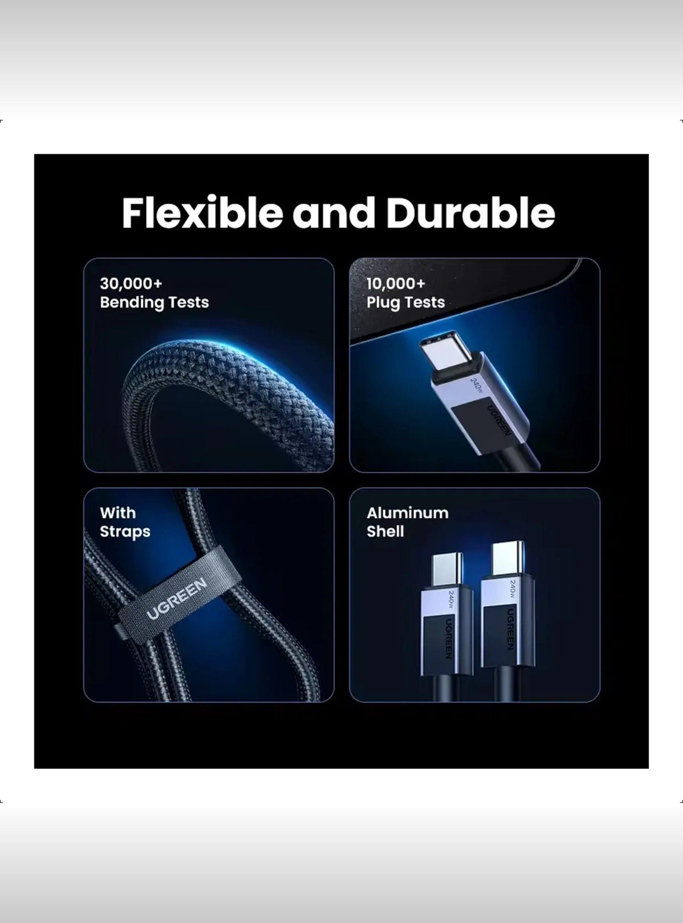 Cable USB-C 240W Carga Rápida Trenzado Para Laptop/iPad/Phone-5