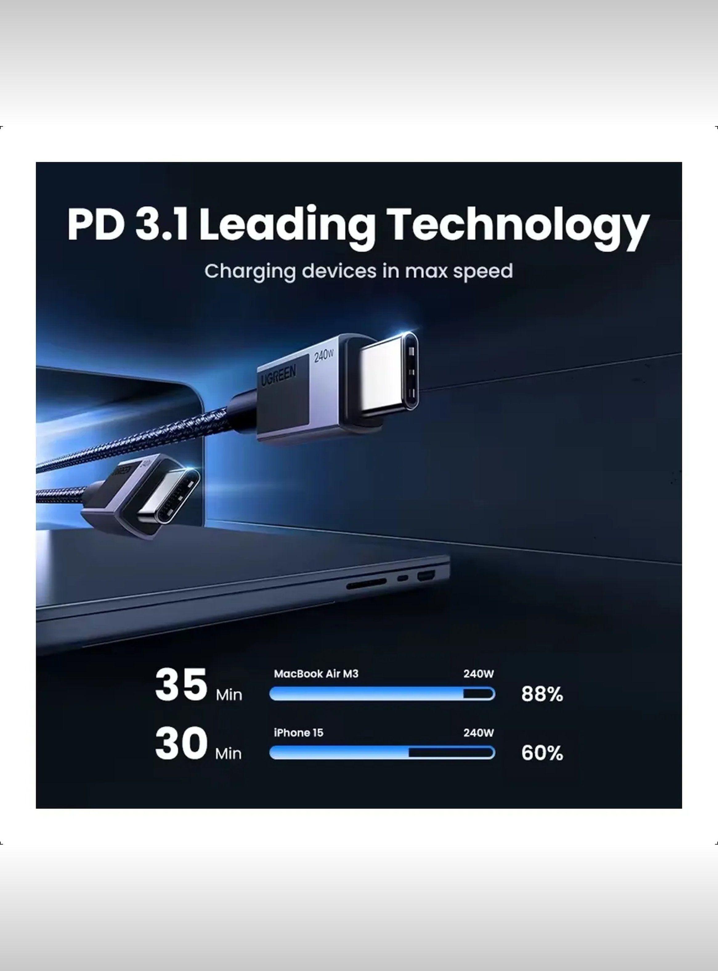 Cable USB-C 240W Carga Rápida Trenzado Para Laptop/iPad/Phone-8