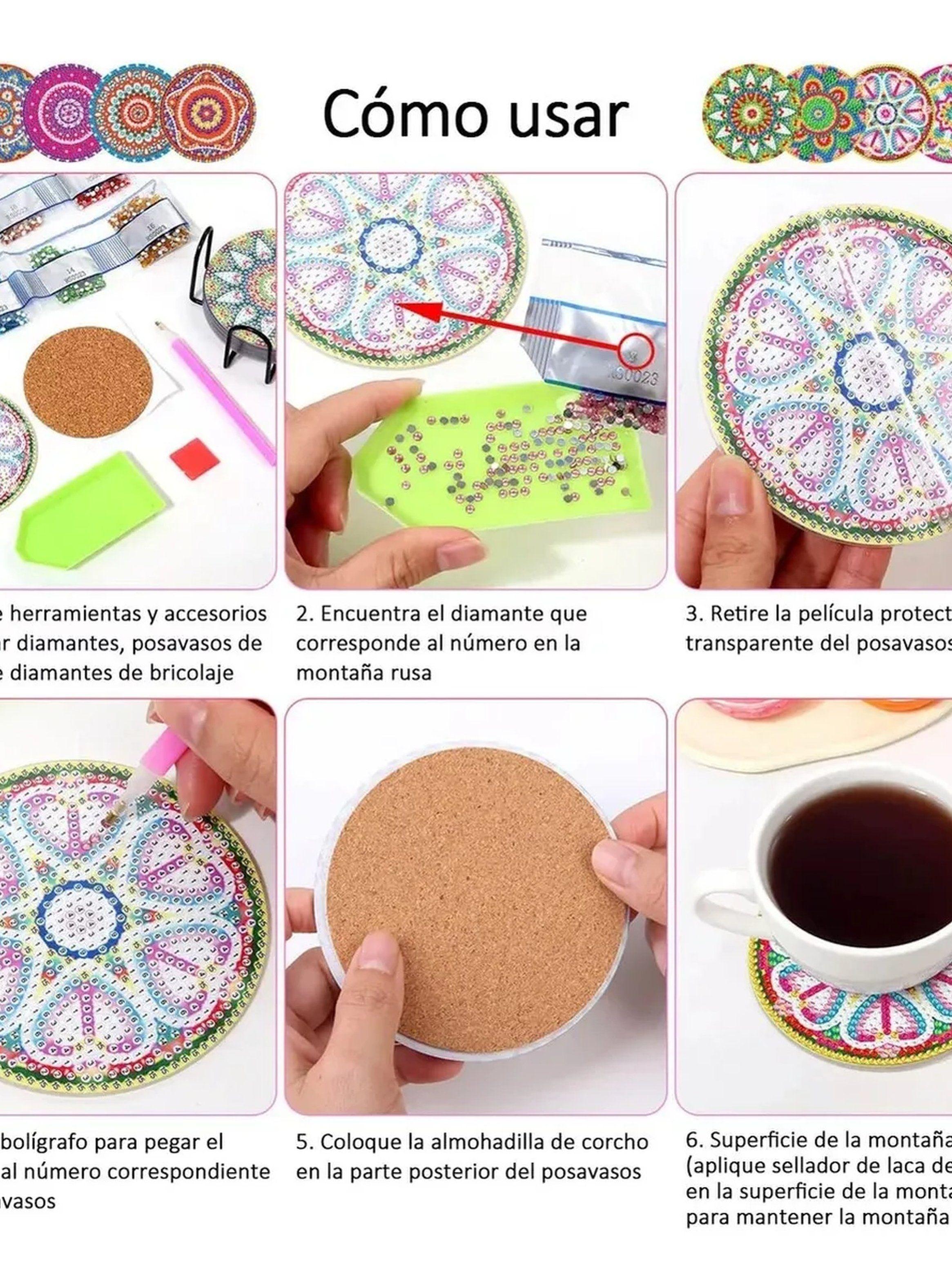 Set de Posavasos Mandala con Diamantes Adhesivos Manualidad Decorativa-4