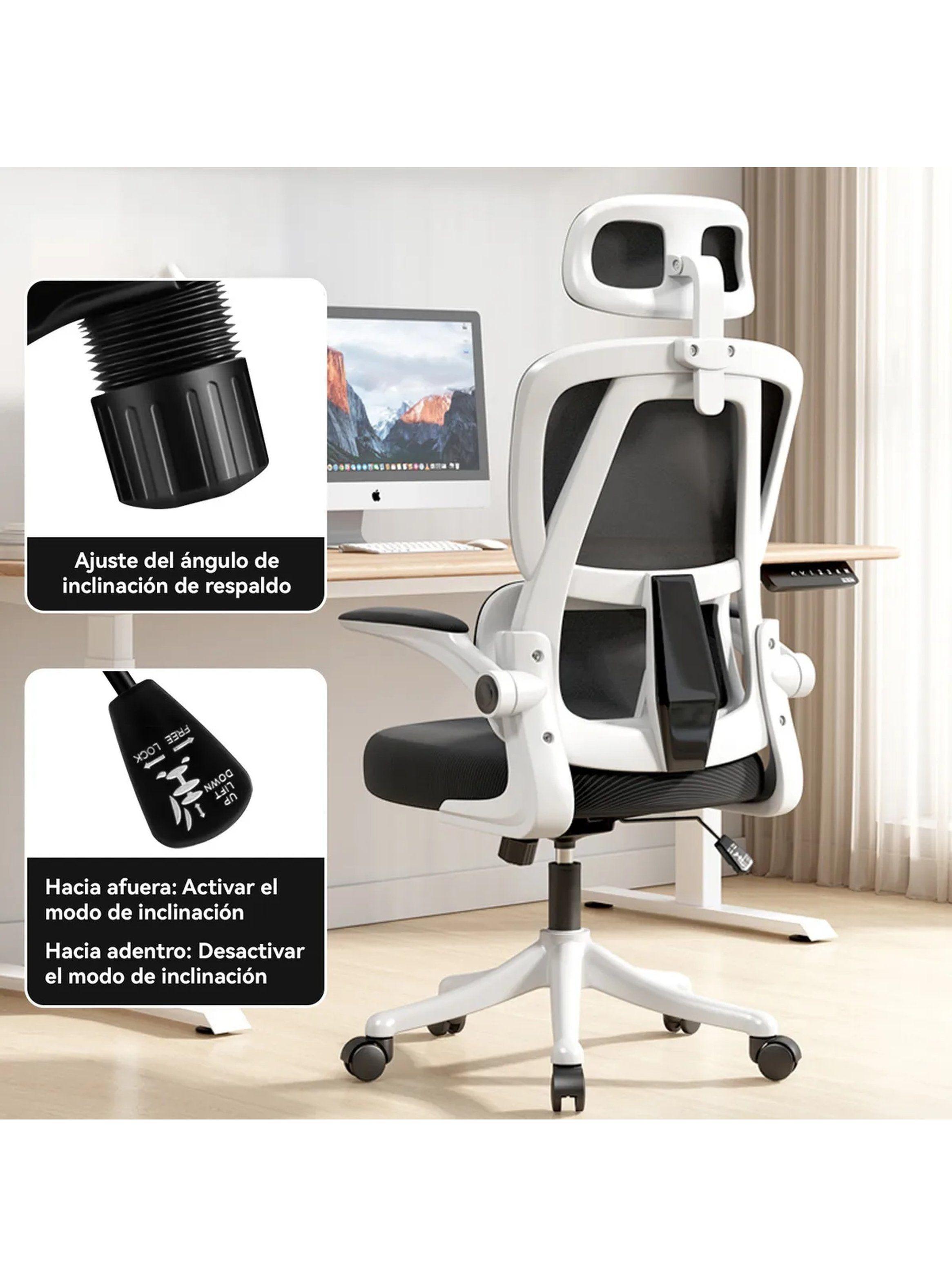 Silla Ergonómica de Oficina Respaldo Lumbar Ajustable Giratoria Blanca-3