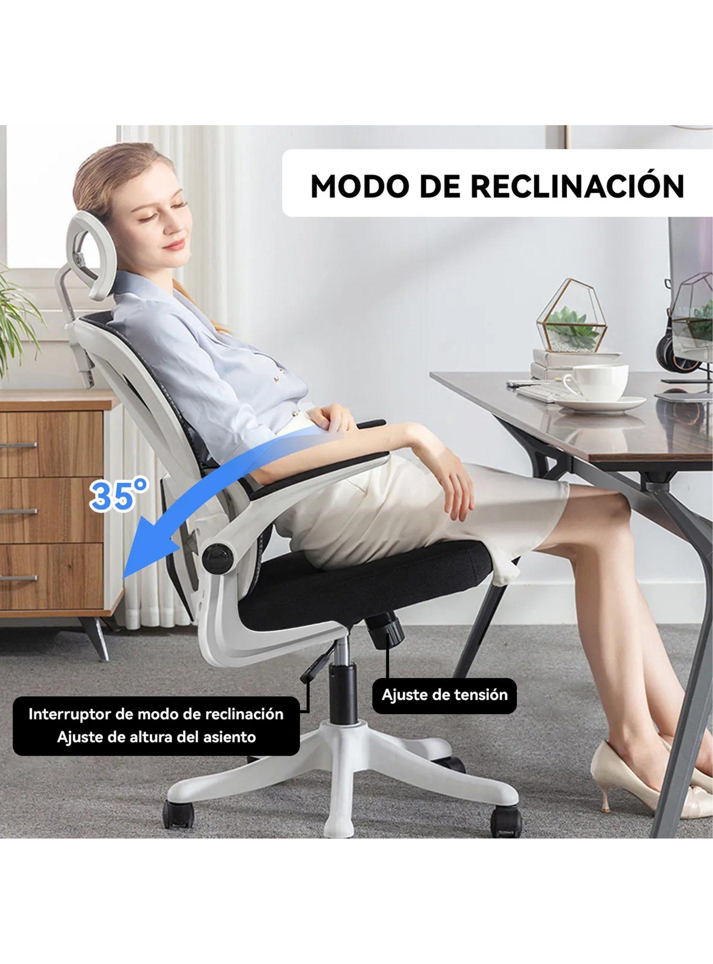 Silla Ergonómica de Oficina Respaldo Lumbar Ajustable Giratoria Blanca-4