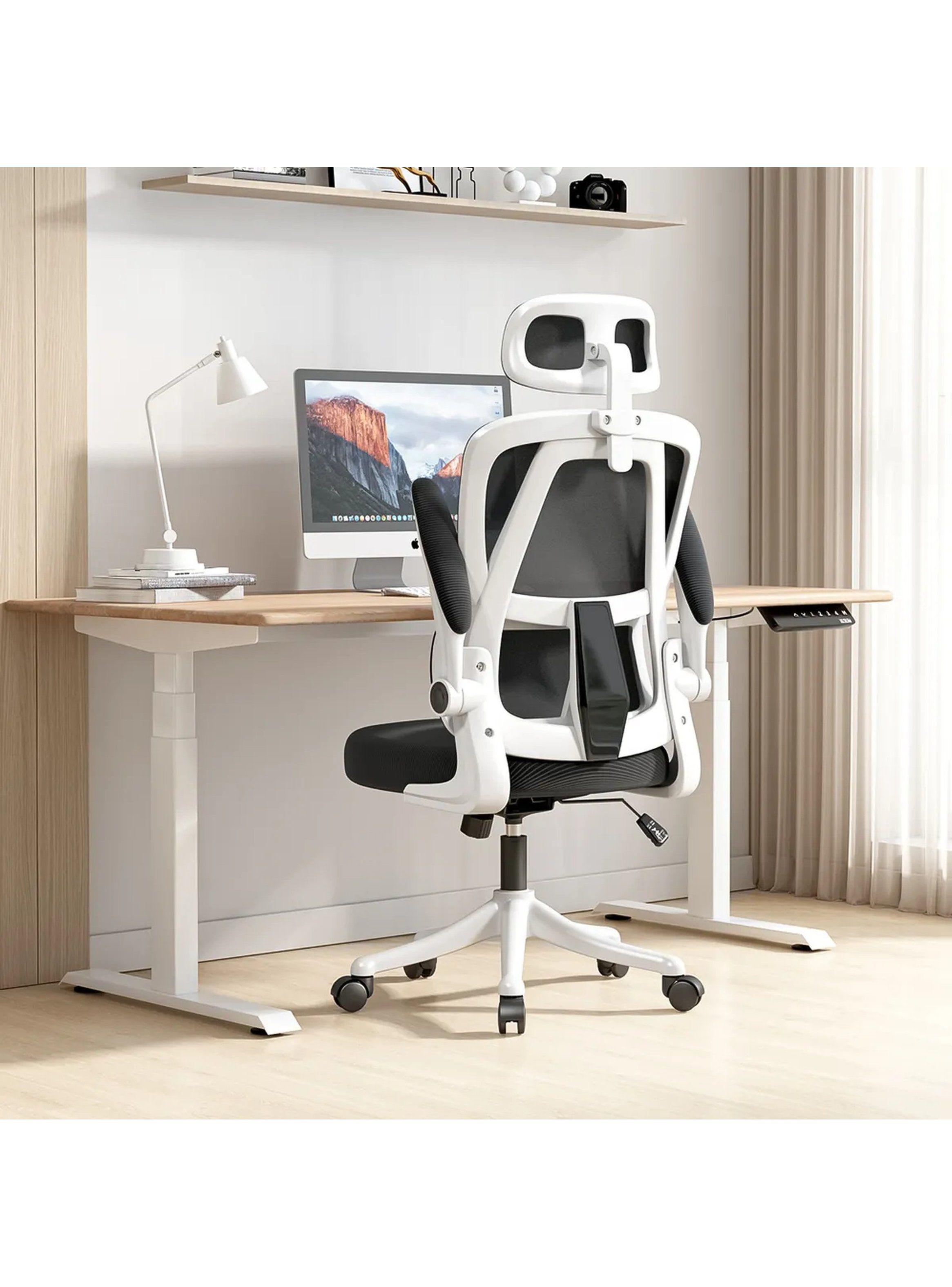 Silla Ergonómica de Oficina Respaldo Lumbar Ajustable Giratoria Blanca-9