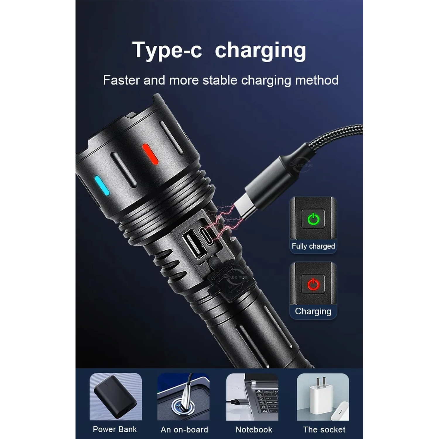 Linterna LED IPX6 Recargable USB Tipo-C 5 Modos Alumino-9