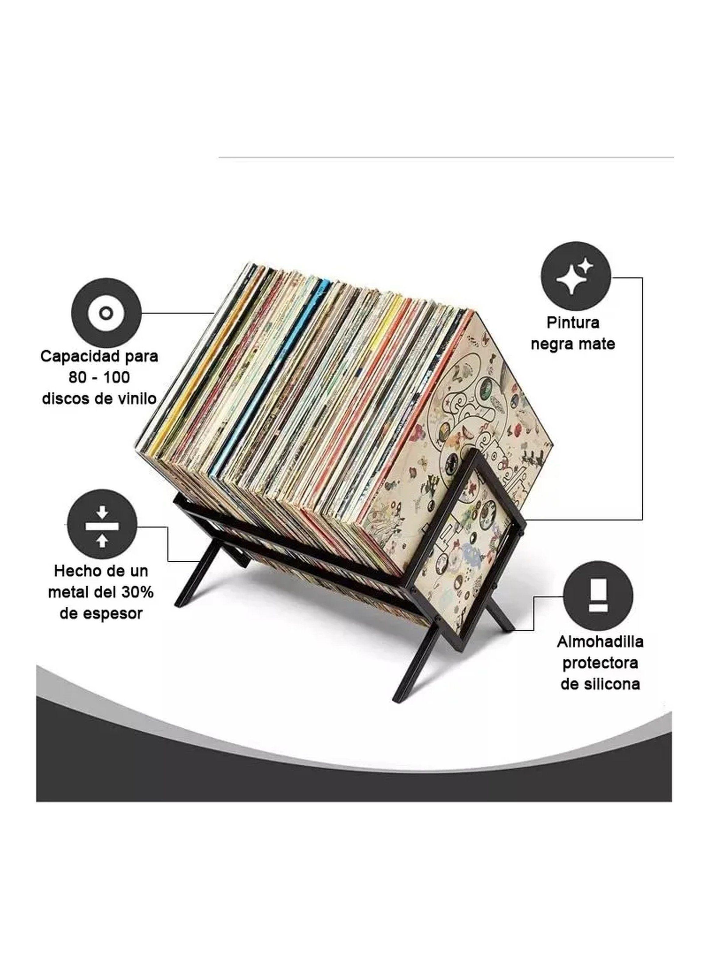 Estante para Discos de Vinilo Metal Negro Mate Capacidad 80-100-2