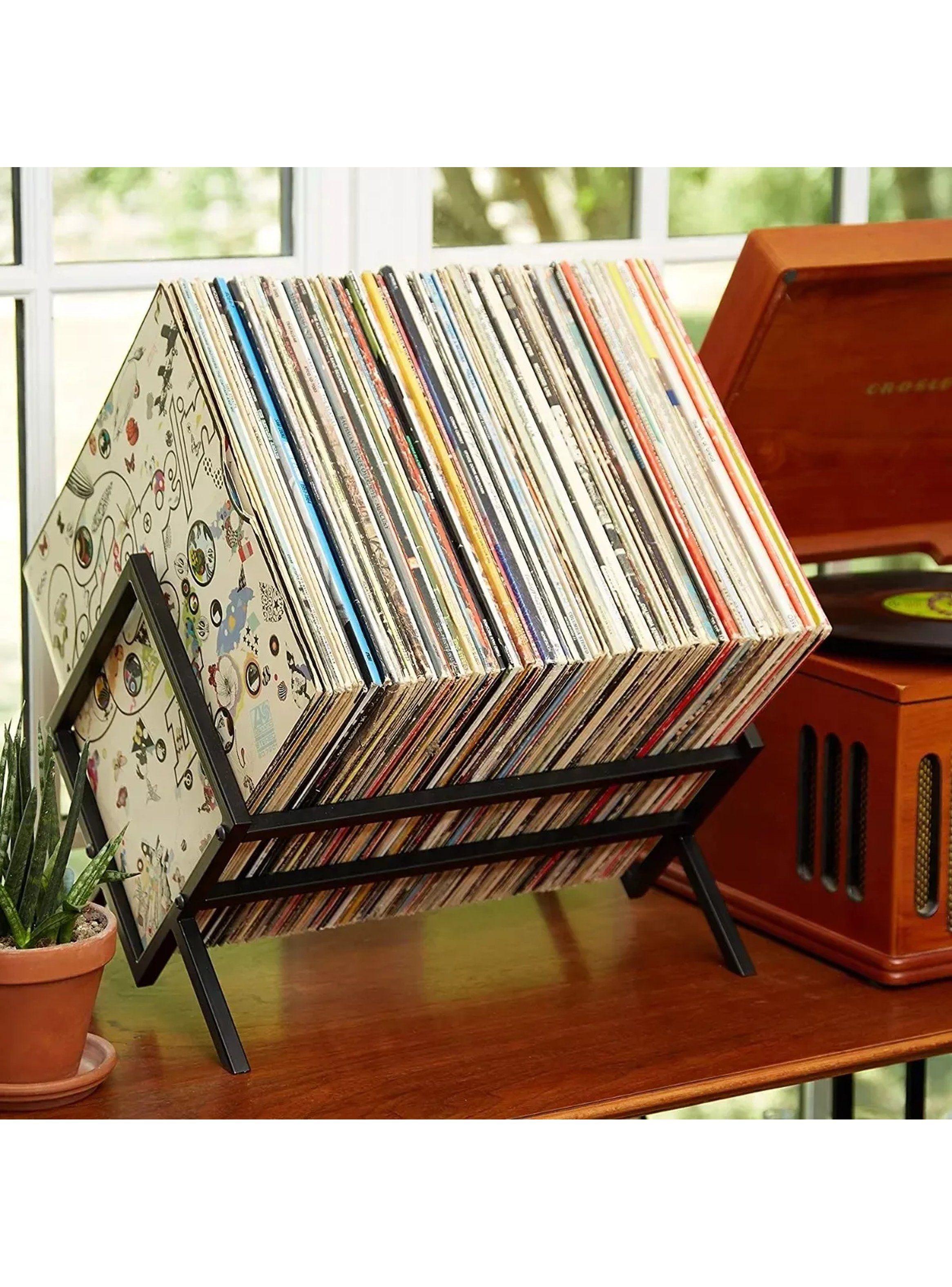 Estante para Discos de Vinilo Metal Negro Mate Capacidad 80-100-5