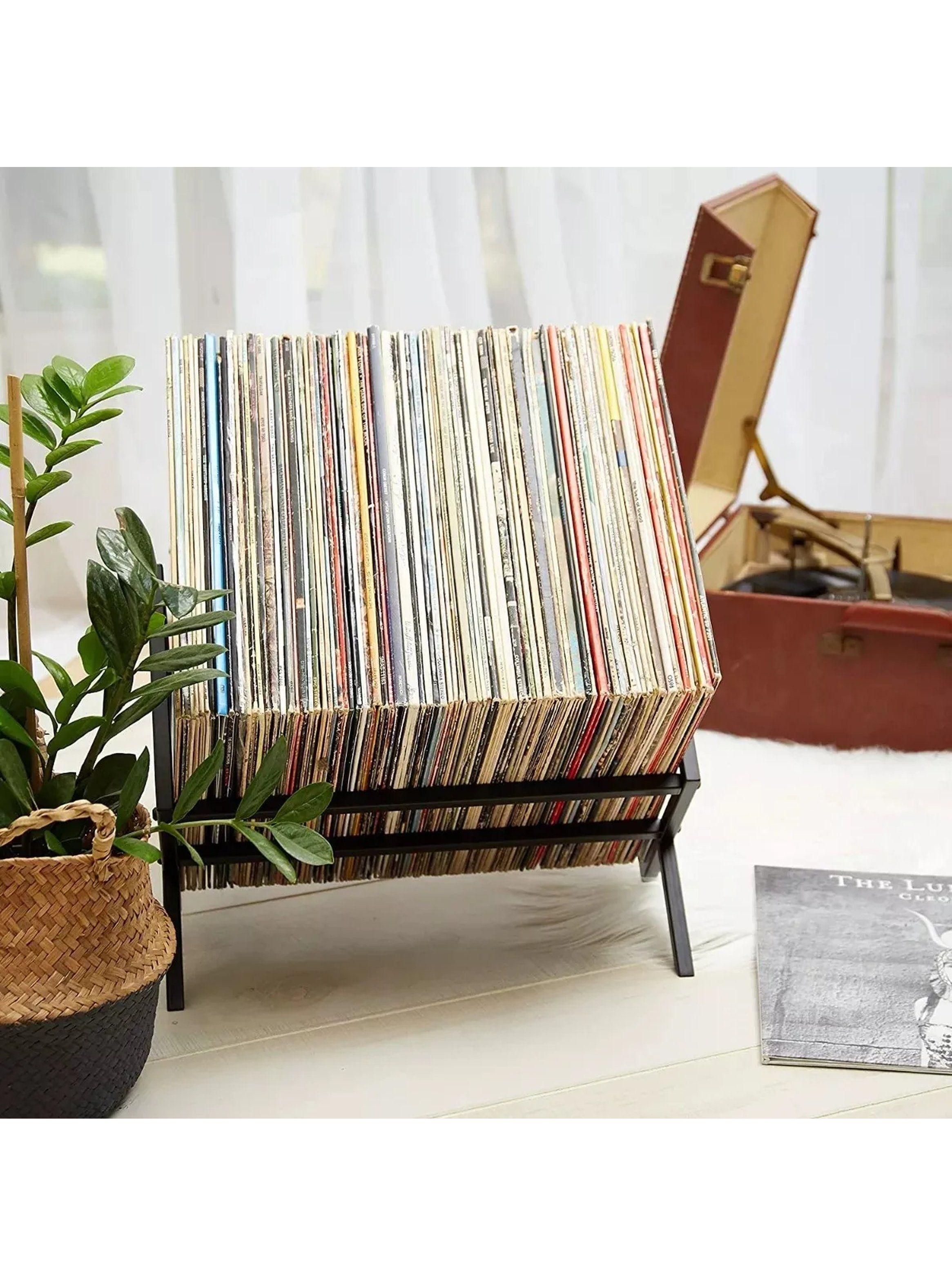 Estante para Discos de Vinilo Metal Negro Mate Capacidad 80-100-6