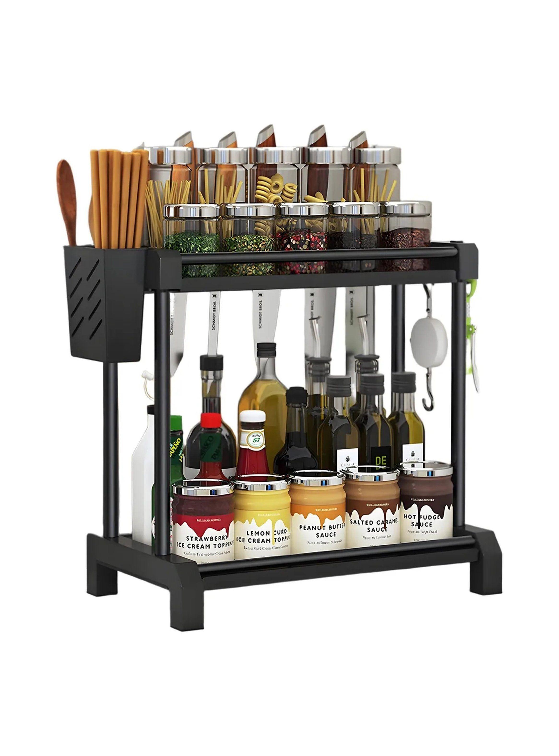 Organizador de Cocina Metálico Multifuncional Negro 2 Niveles 30cm-0