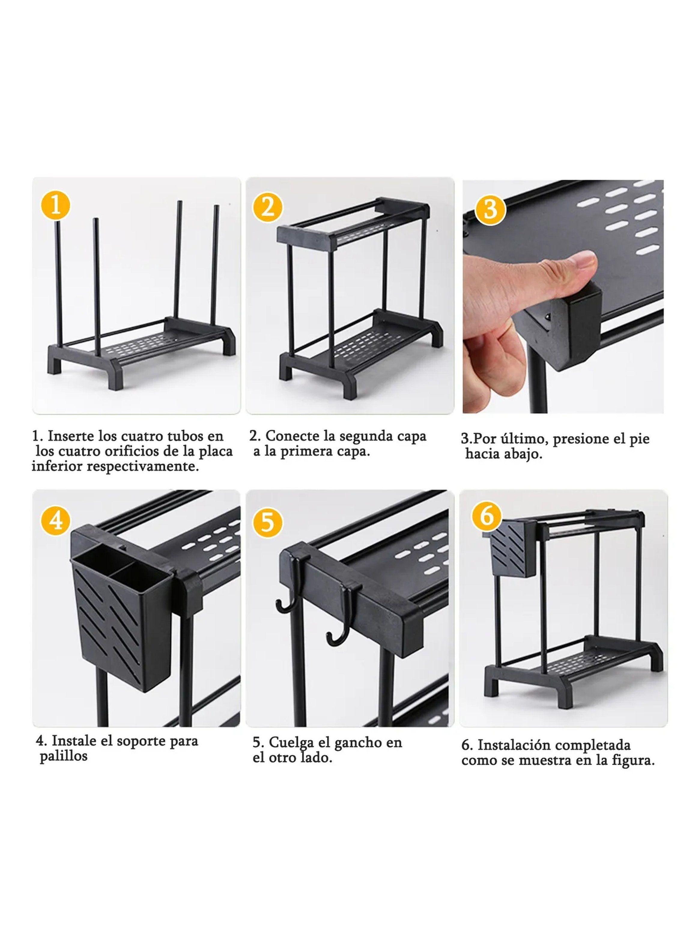 Organizador de Cocina Metálico Multifuncional Negro 2 Niveles 30cm-7