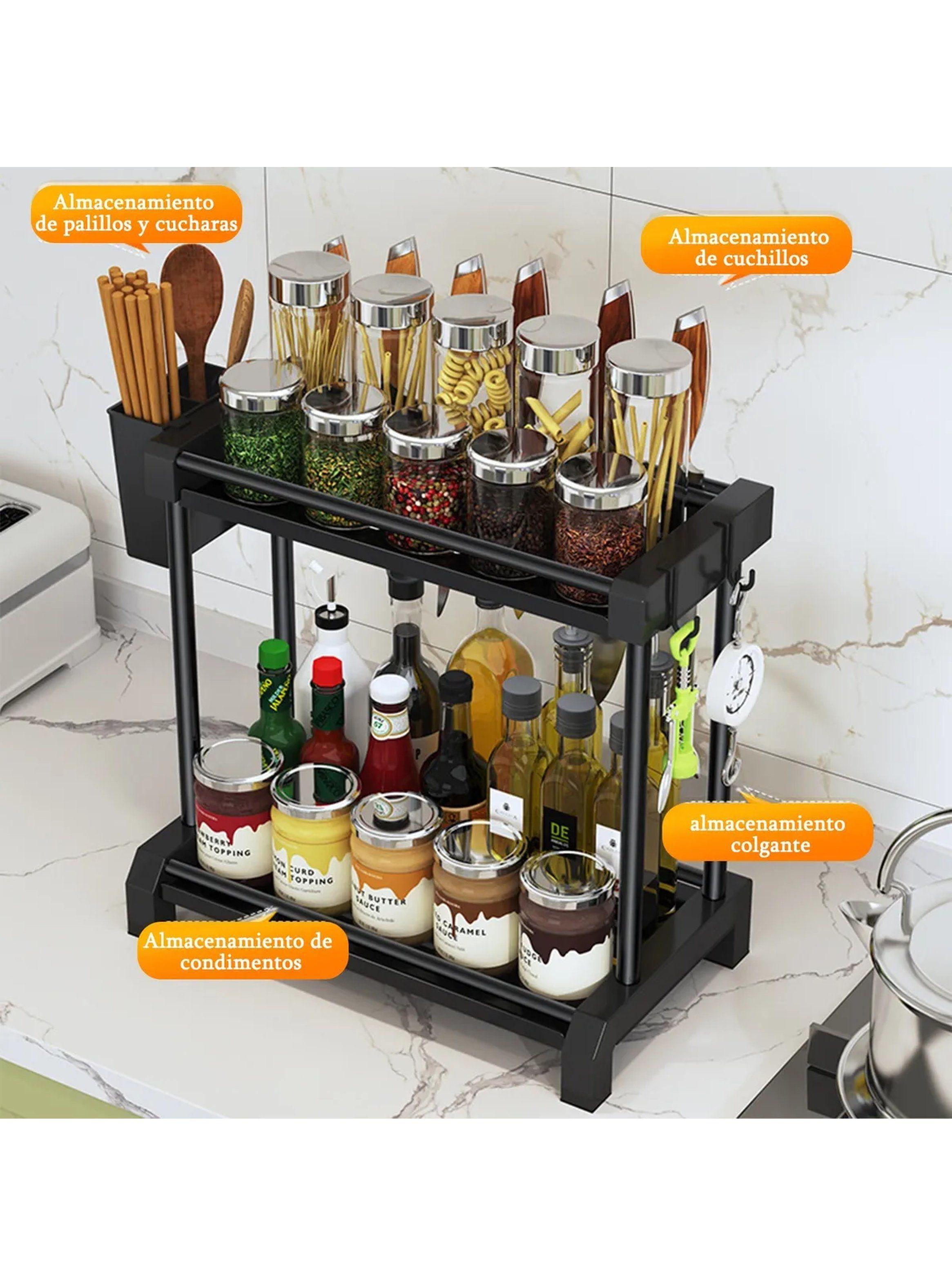 Organizador de Cocina Metálico Multifuncional Negro 2 Niveles 30cm-8