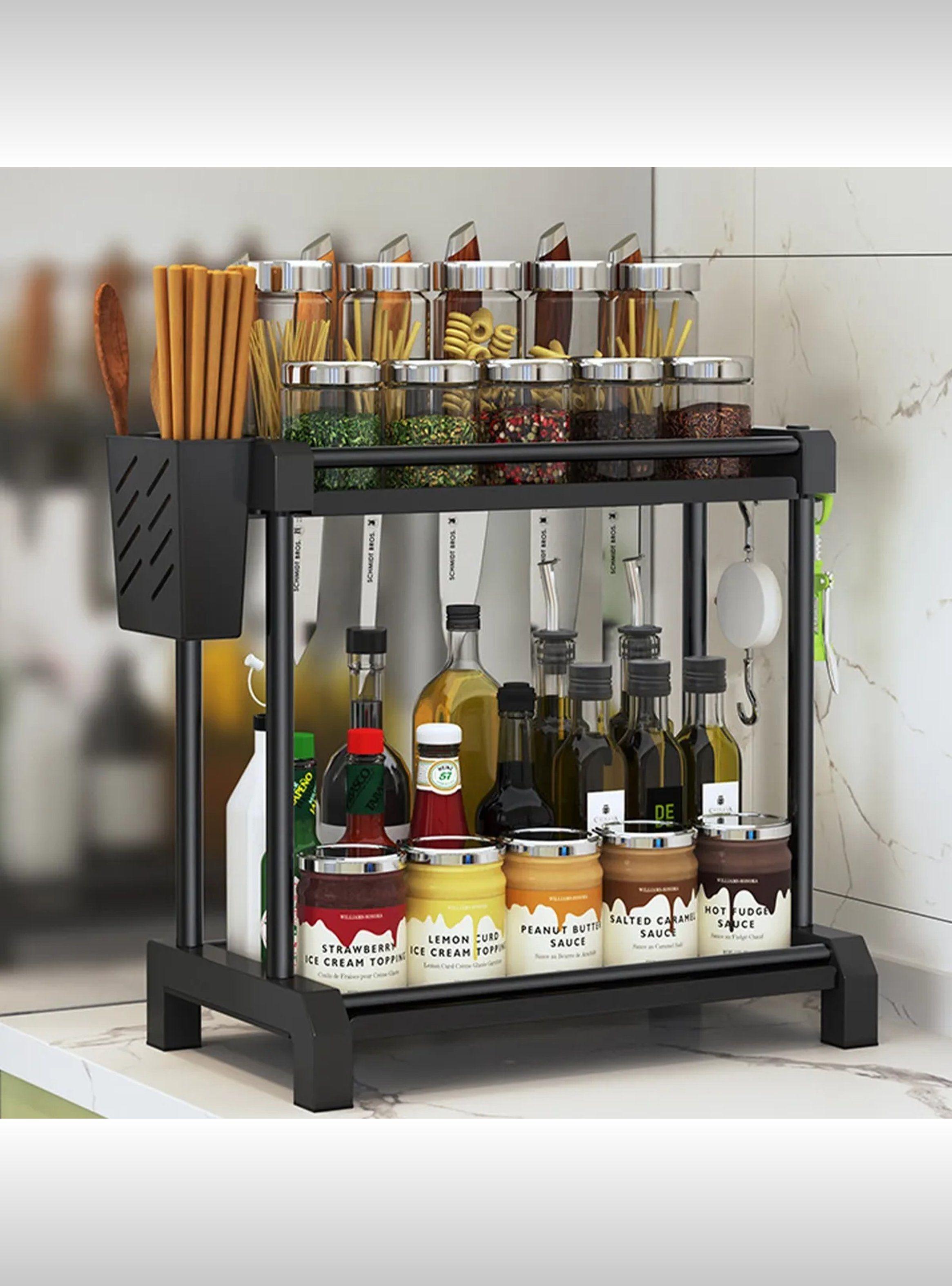 Organizador De Cocina Metálico Doble Nivel Negro 30cm x 18cm-0