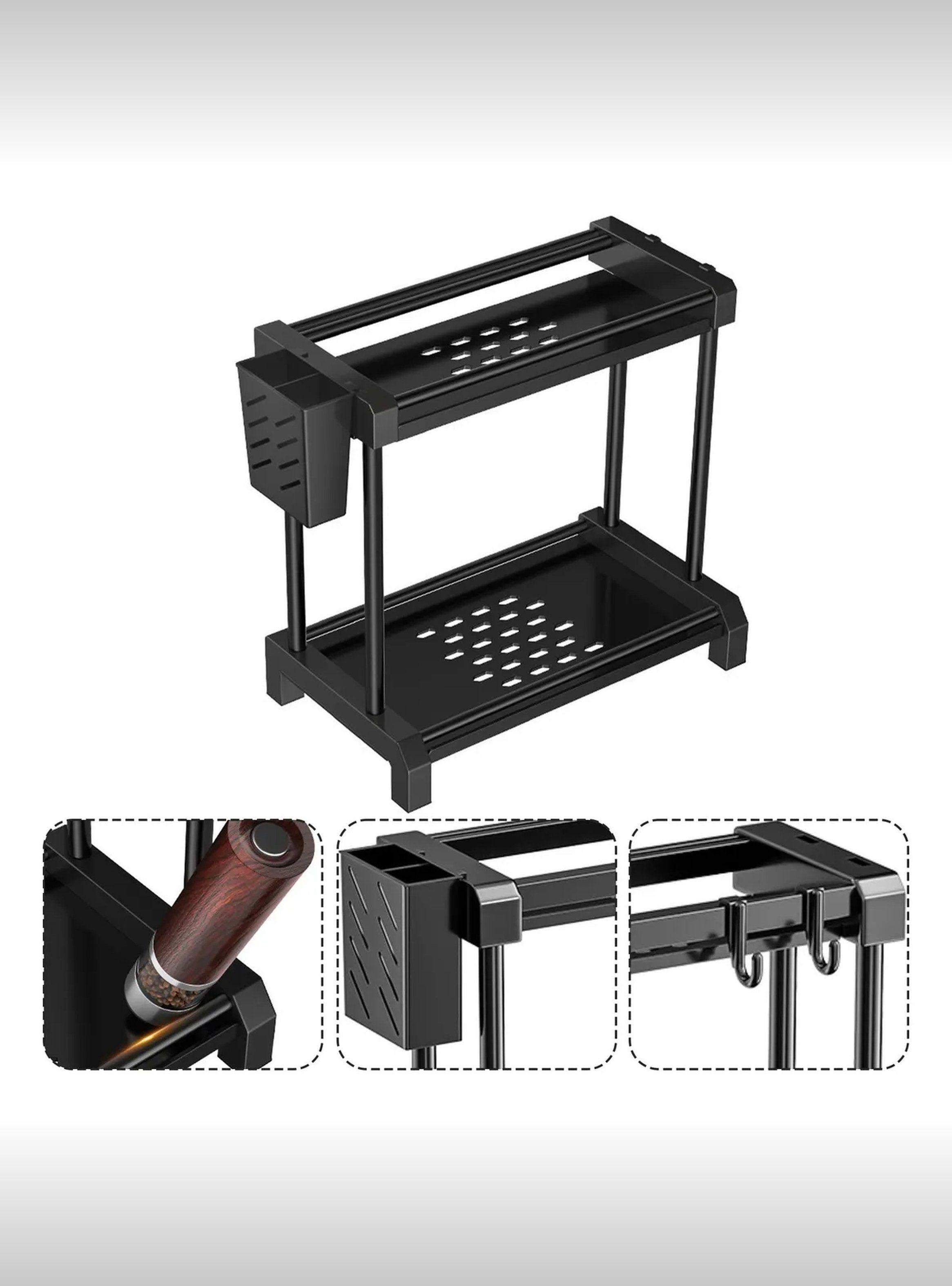 Organizador De Cocina Metálico Doble Nivel Negro 30cm x 18cm-5