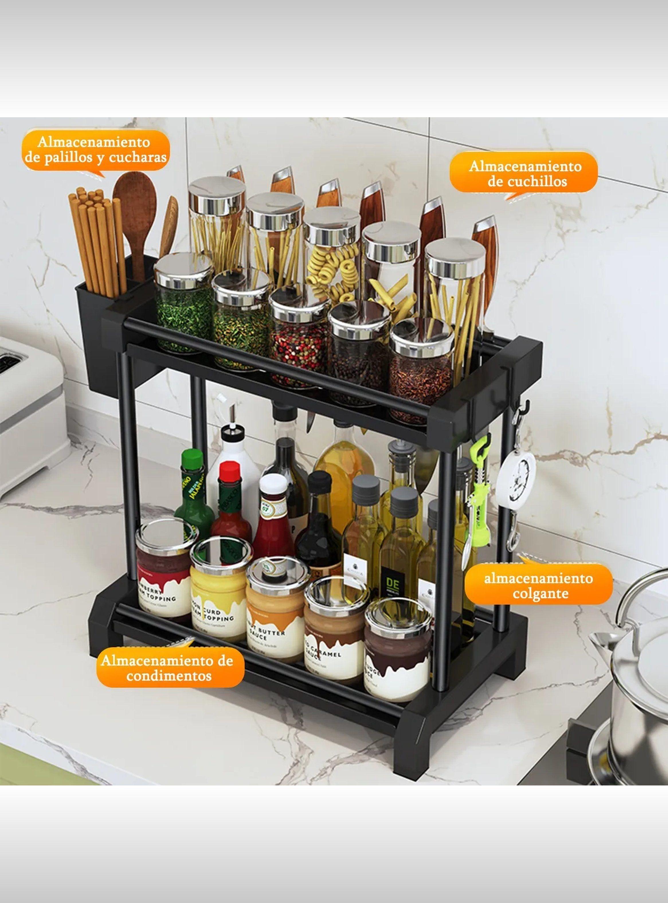 Organizador De Cocina Metálico Doble Nivel Negro 30cm x 18cm-6