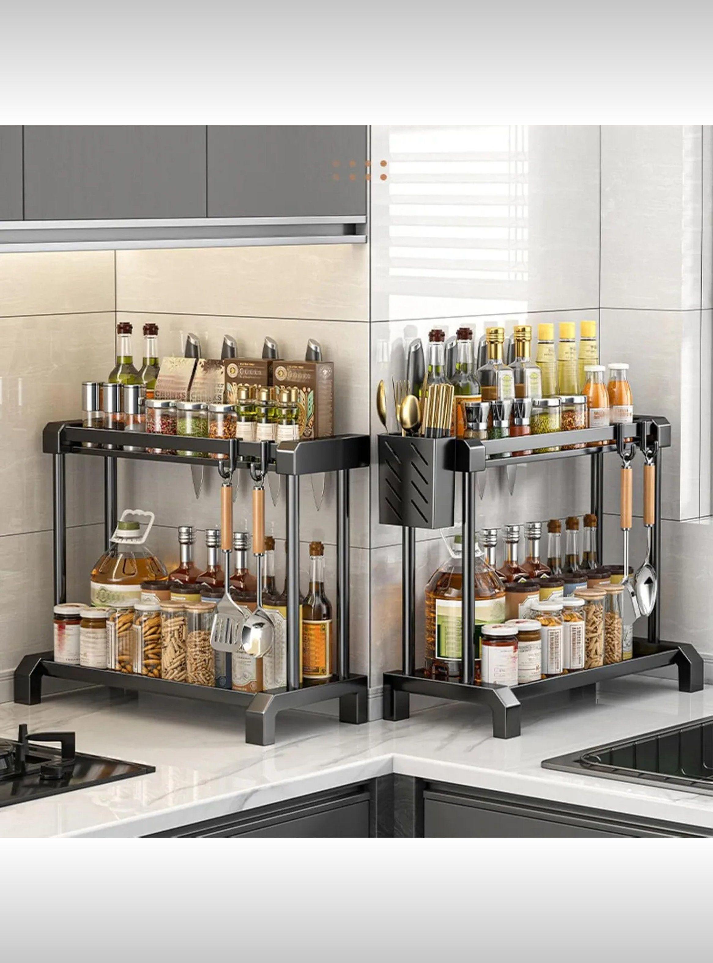 Organizador De Cocina Metálico Doble Nivel Negro 30cm x 18cm-7