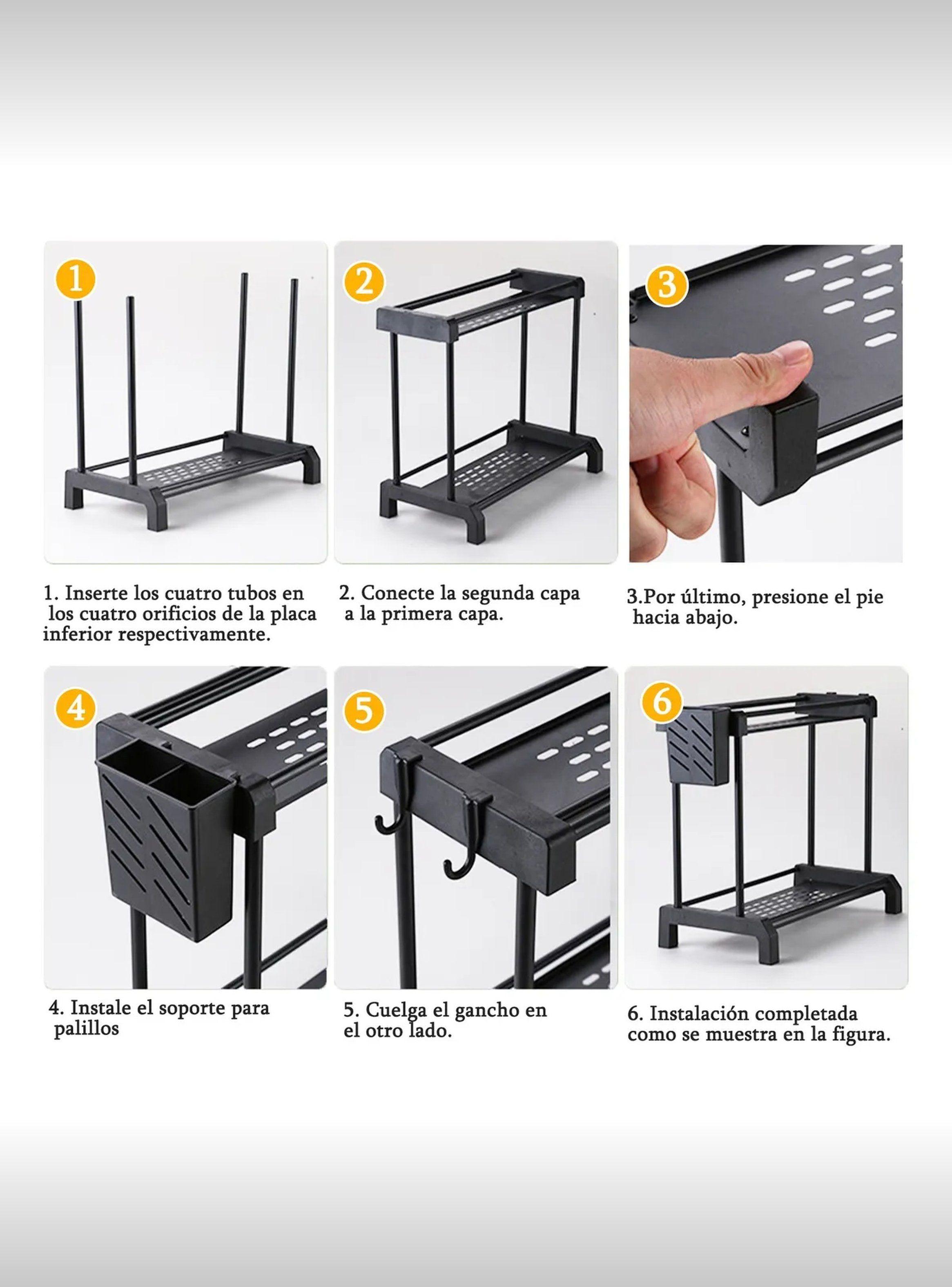 Organizador De Cocina Metálico Doble Nivel Negro 30cm x 18cm-8