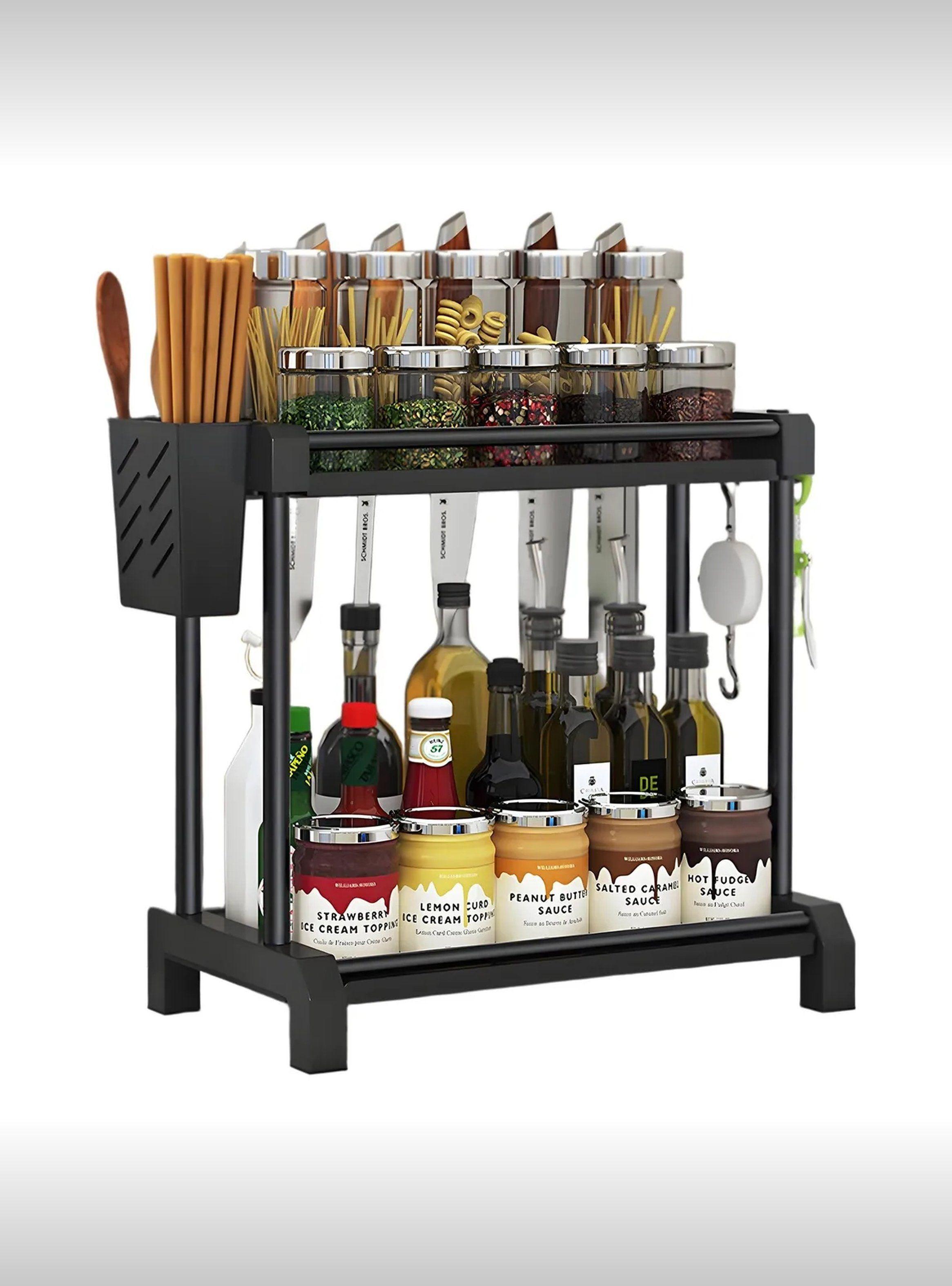 Organizador De Cocina Metálico Doble Nivel Negro 30cm x 18cm-9