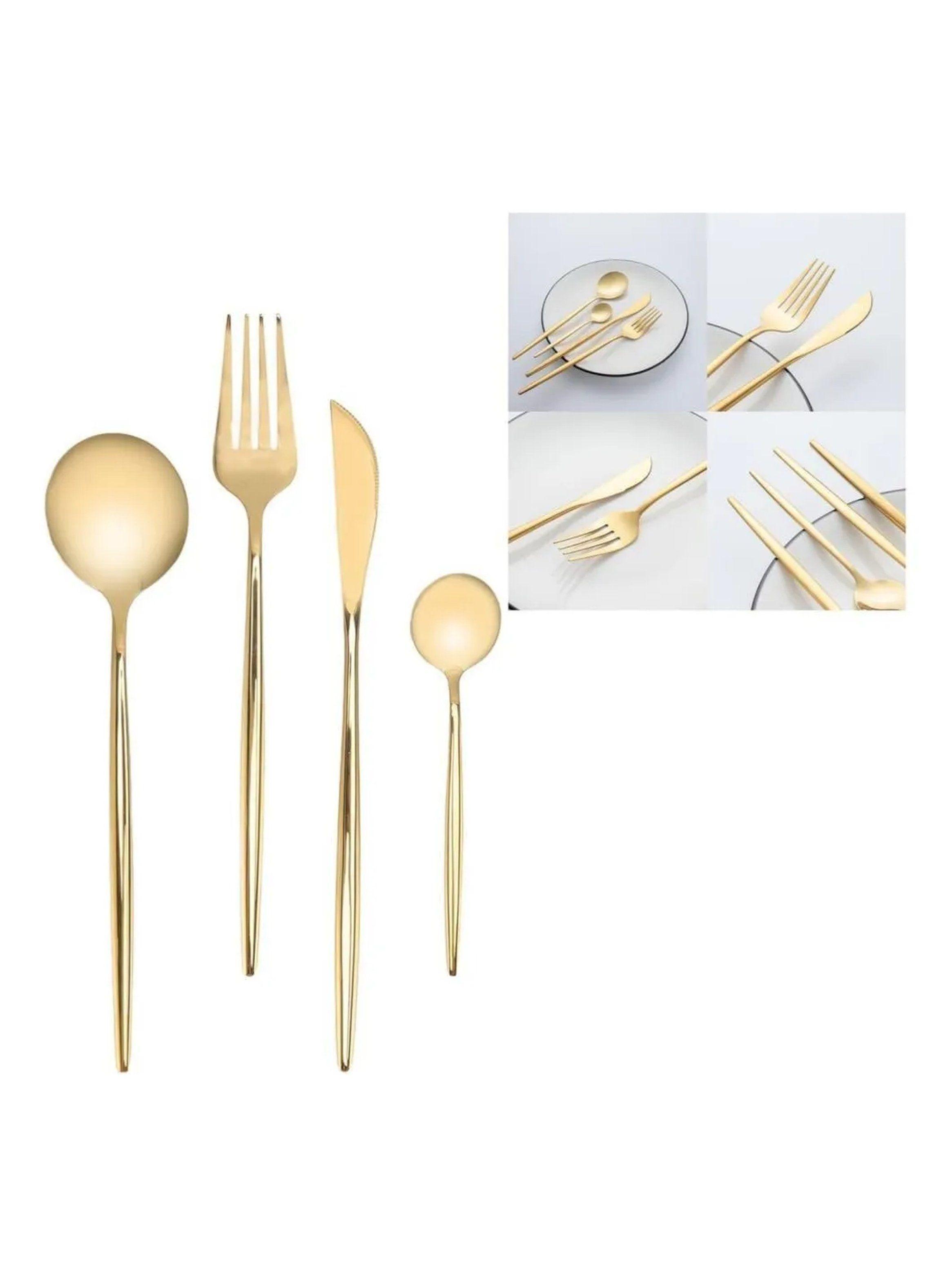 Set de Cubiertos de Acero Inoxidable Dorado 30 Piezas-4