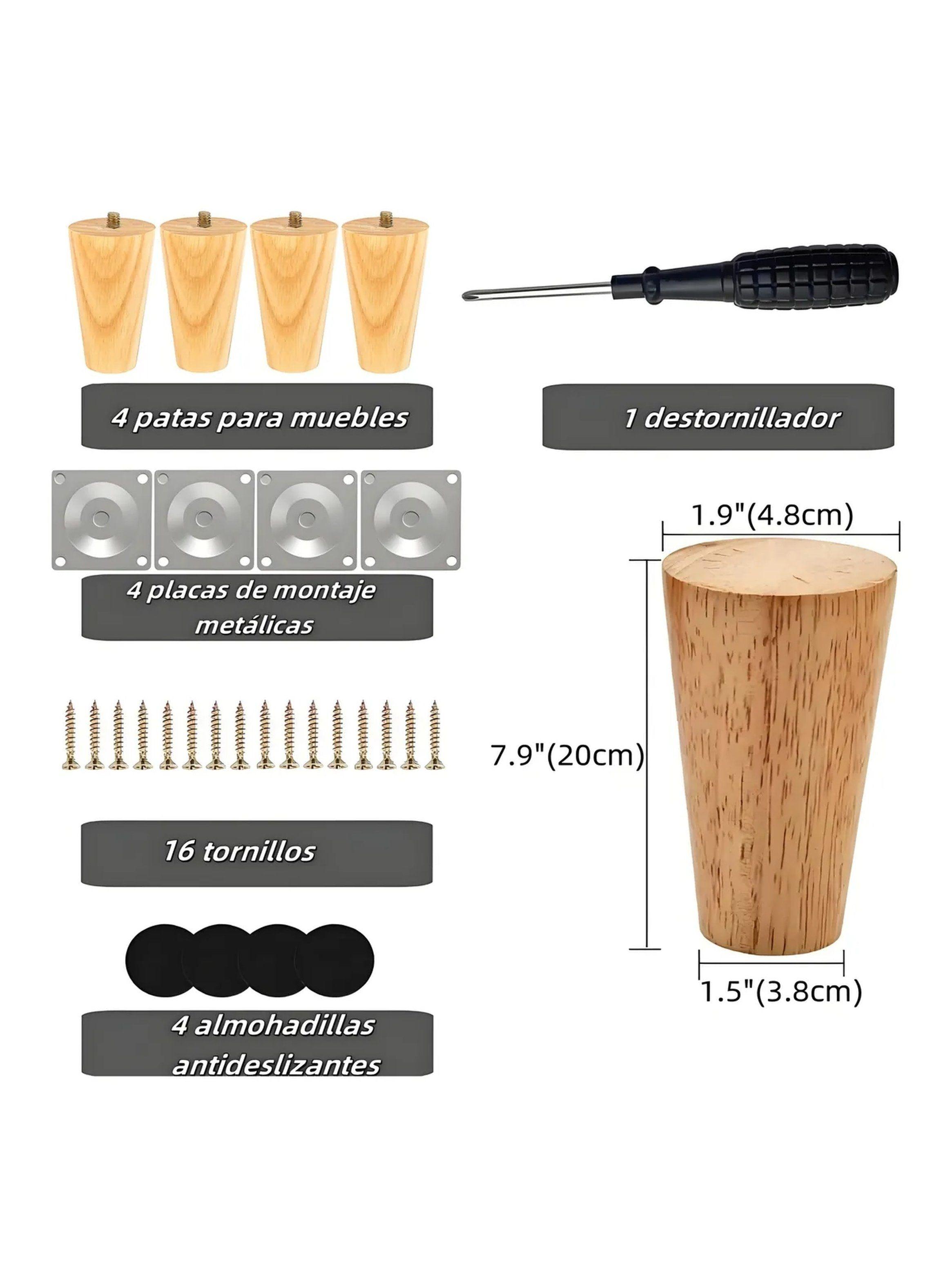 Patas Para Muebles Madera 20cm Tornillos Almohadillas Antideslizantes-2