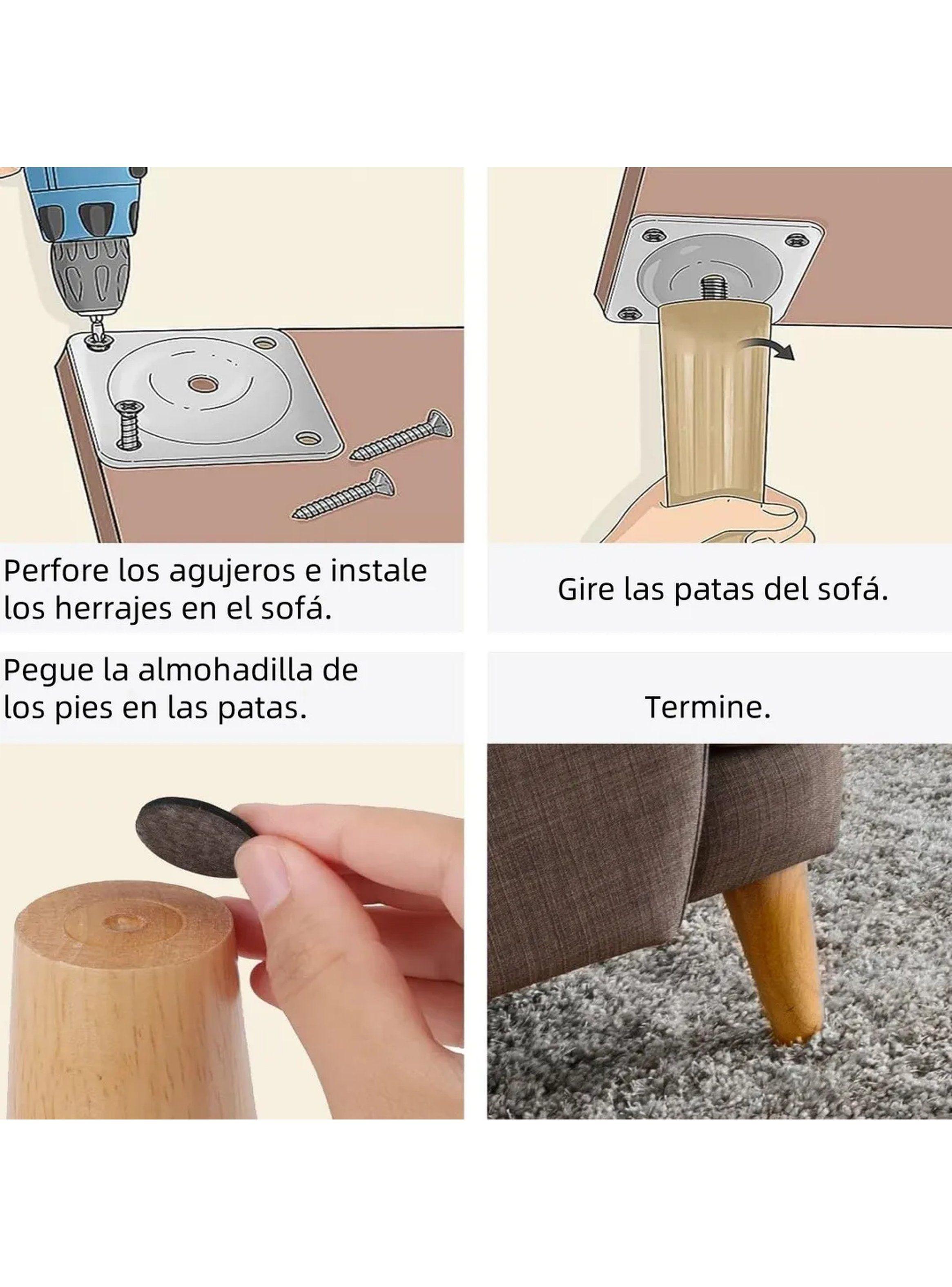 Patas Para Muebles Madera 20cm Tornillos Almohadillas Antideslizantes-4