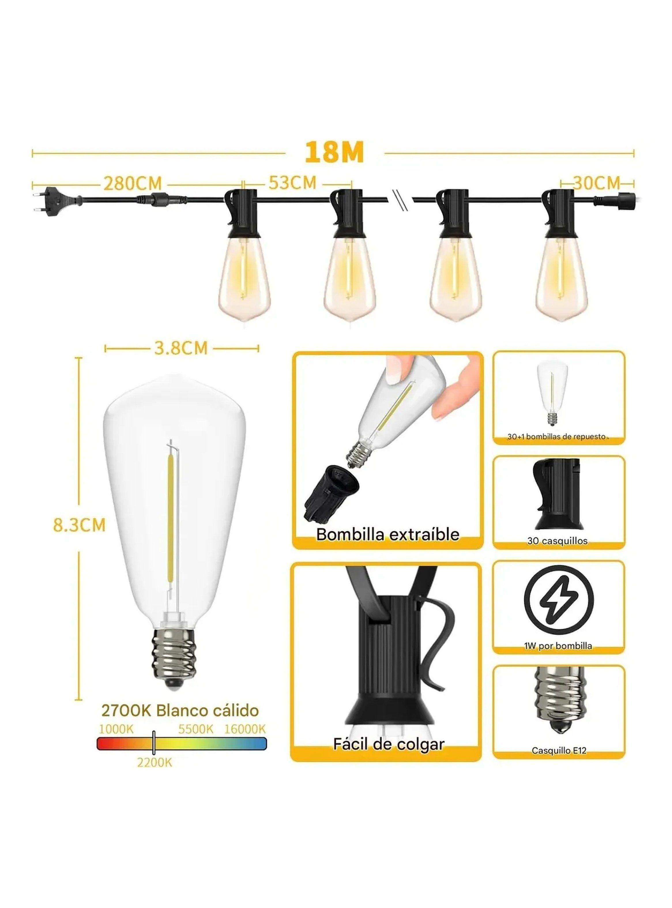 Luces de Cadena LED Regulables E12 Conectables 8 Hilos 20 AWG-3