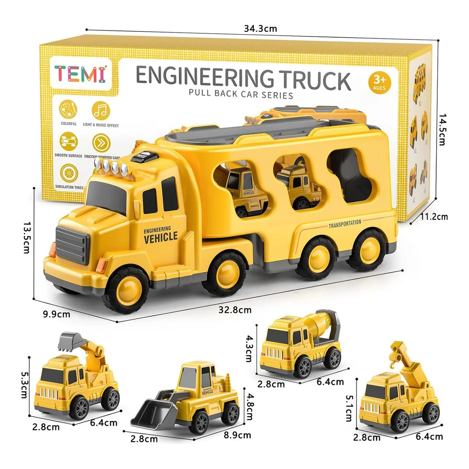 Camión de Juguete con Vehículos de Ingeniería Fricción ABS Iluminación y Sonido-3