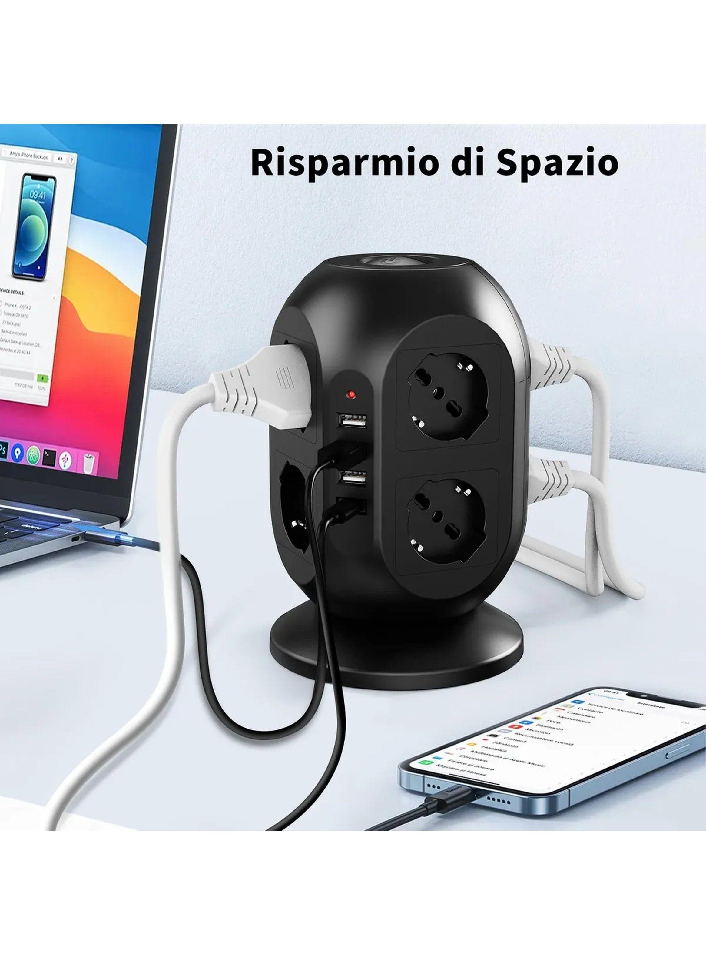 Estación de Carga Vertical Multiple USB y Tomacorrientes Cable 2M-2