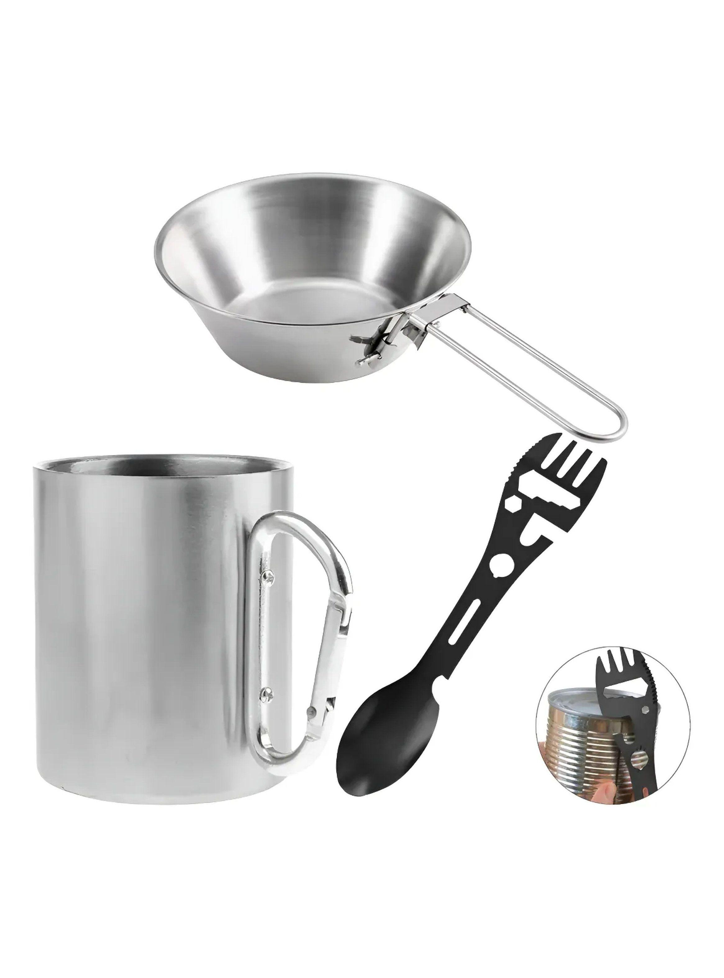 Juego de Utensilios de Camping Acero Inoxidable Incluye Taza, Cuenco y Cubierto Multifuncional-0