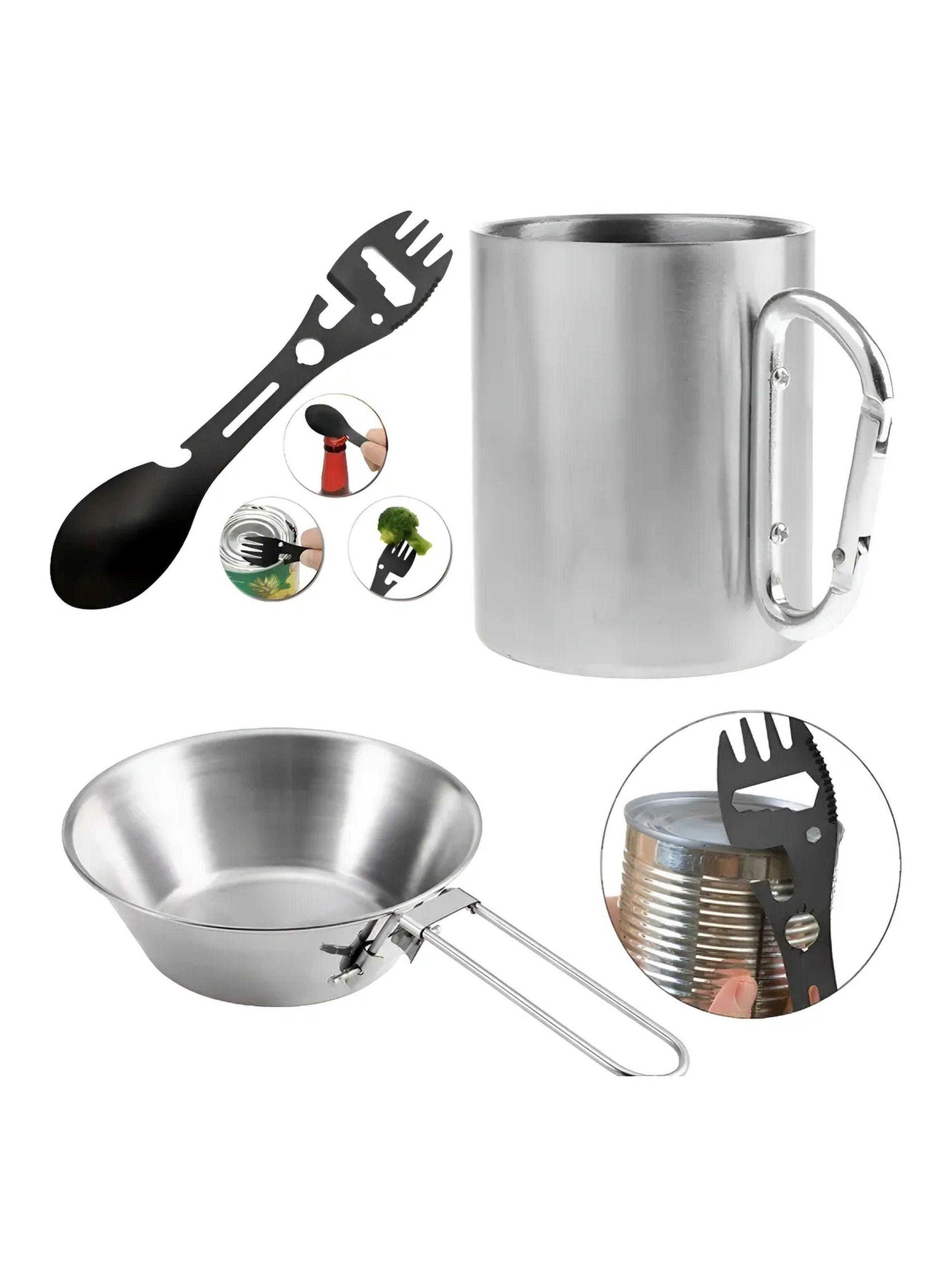 Juego de Utensilios de Camping Acero Inoxidable Incluye Taza, Cuenco y Cubierto Multifuncional-1
