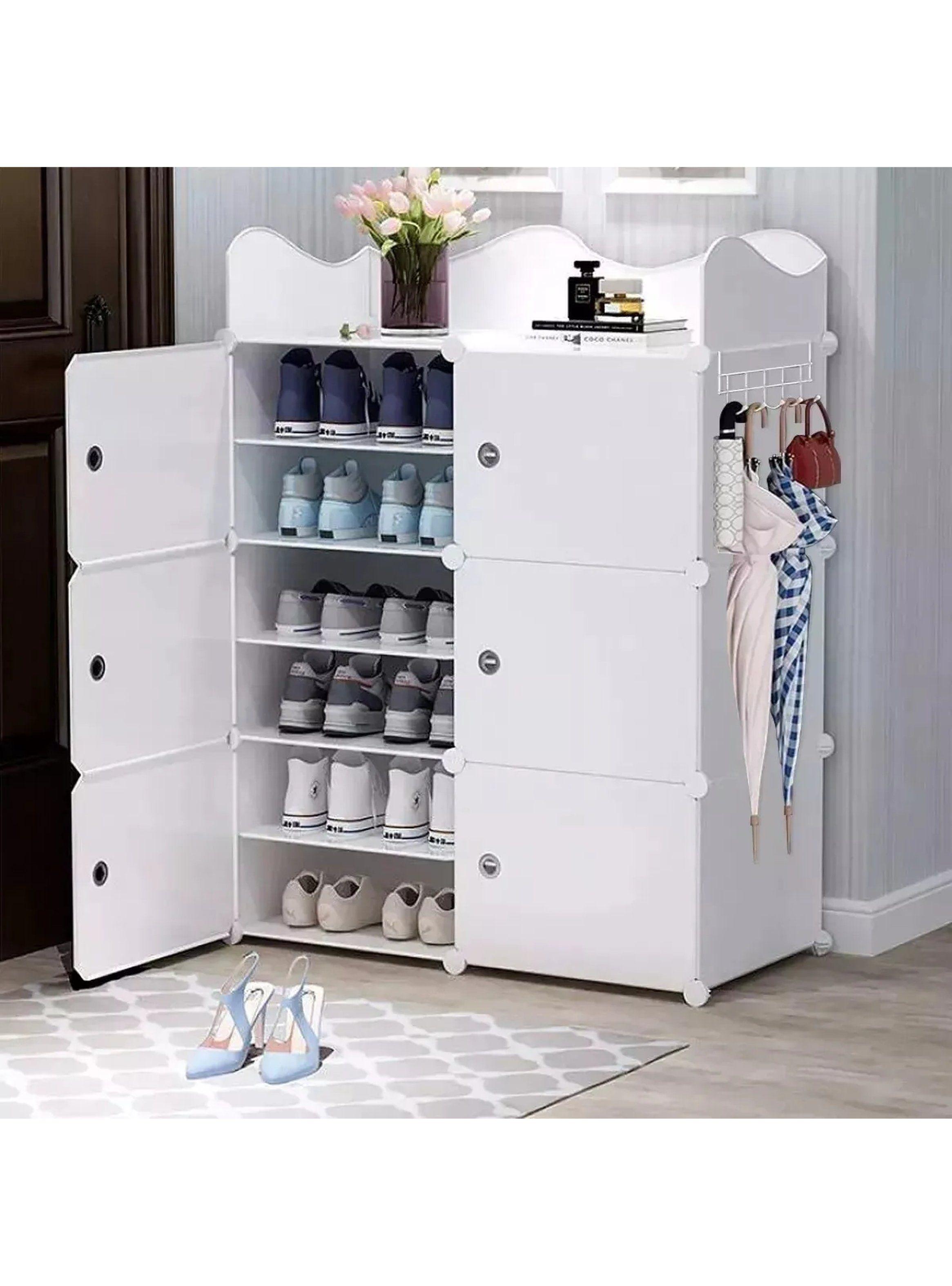 Organizador de Zapatos Modular con Puertas y Ganchos | Blanco, Multiusos-7