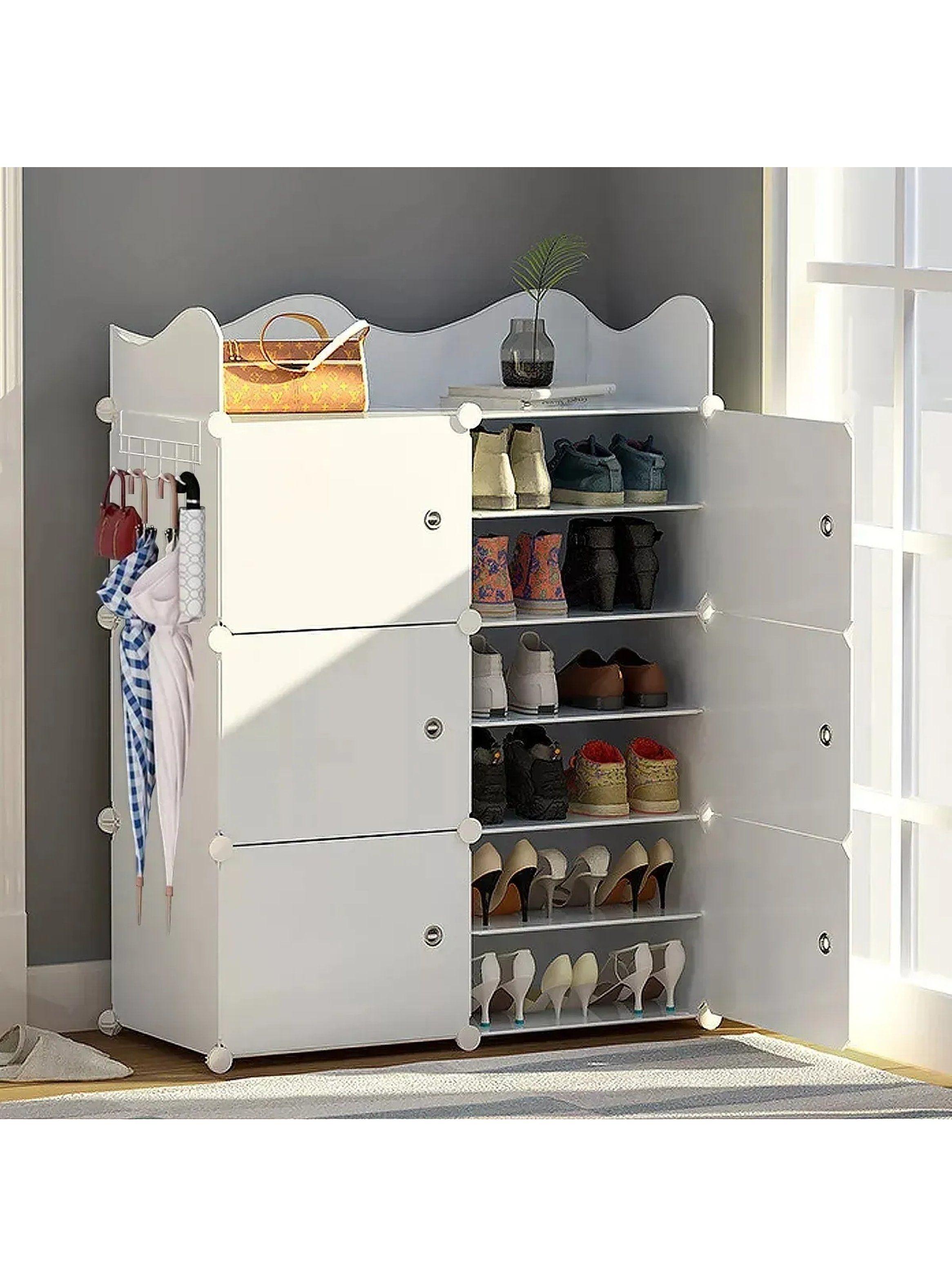 Organizador de Zapatos Modular con Puertas y Ganchos | Blanco, Multiusos-9