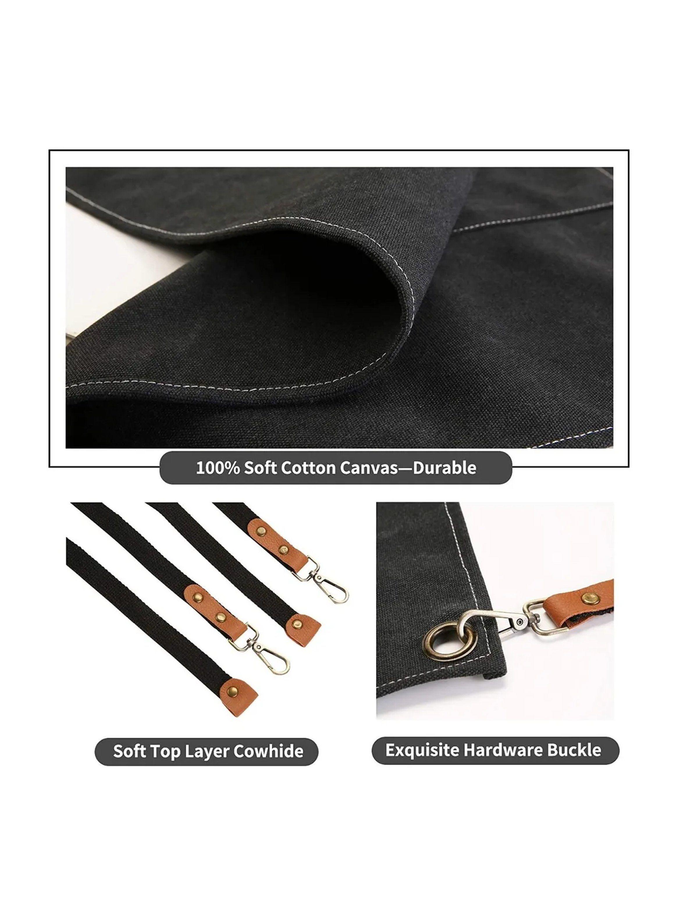 Delantal de Cocina Unisex con Bolsillos Ajustable Algodón Negro-3