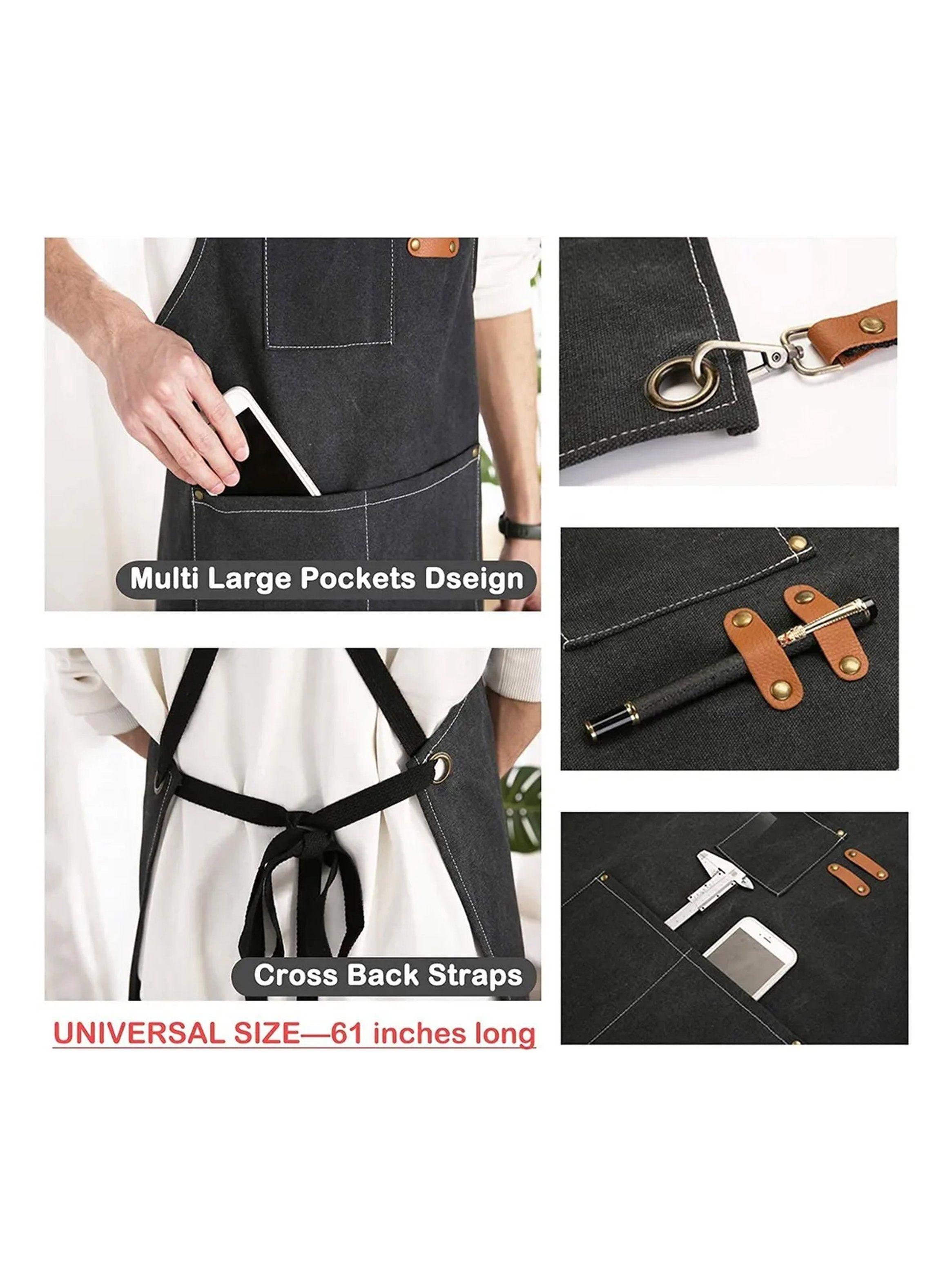 Delantal de Cocina Unisex con Bolsillos Ajustable Algodón Negro-4